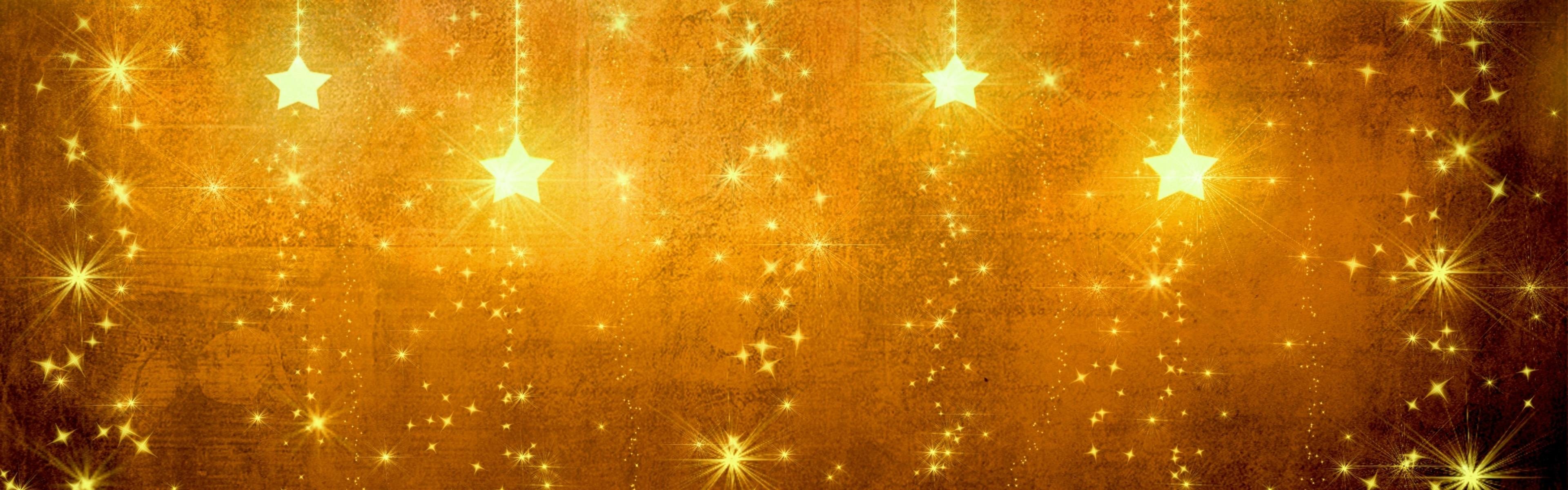 3840x1200 Download Wallpaper  star, gold, holiday, background .