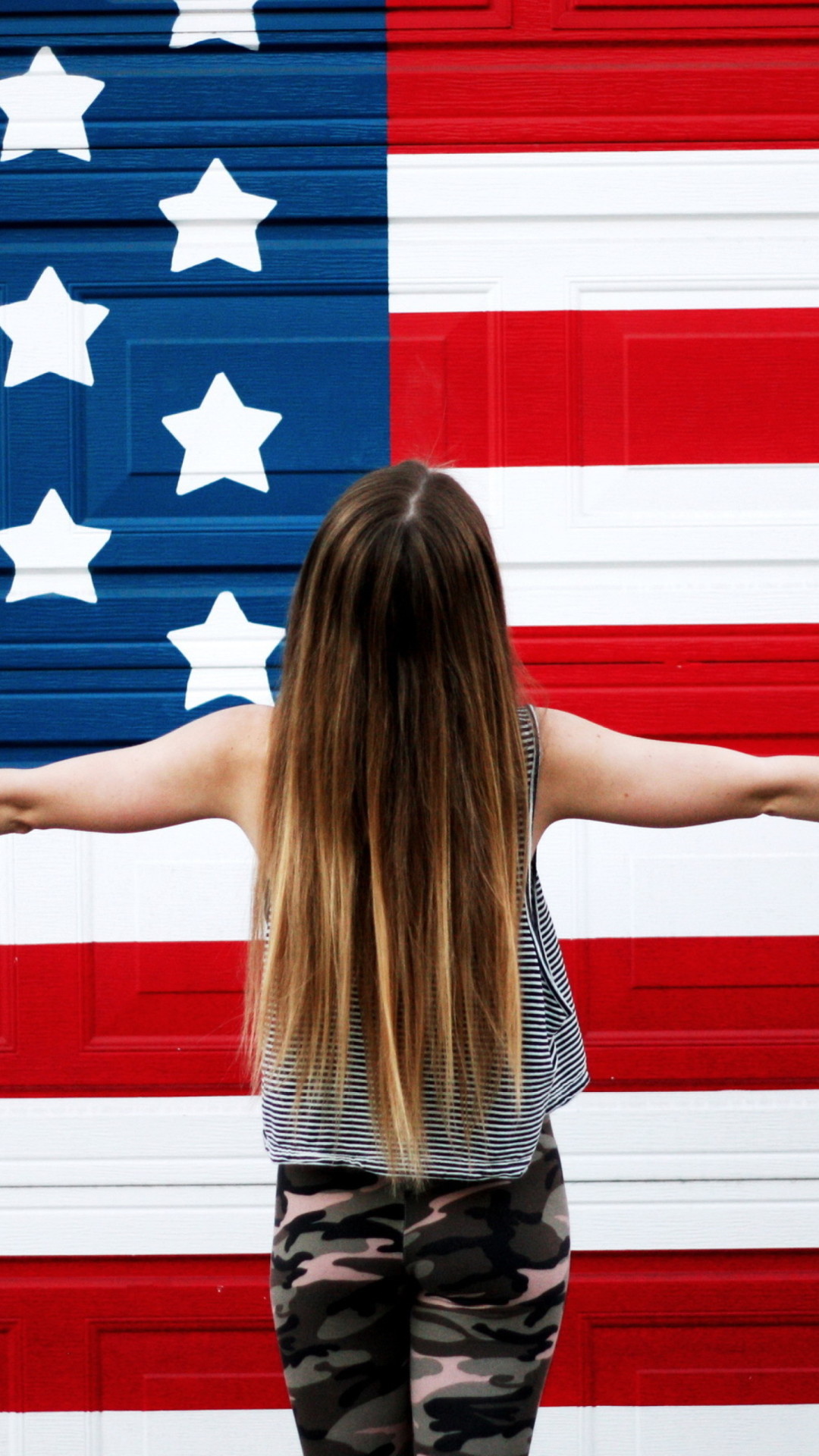 1080x1920 American girl in front of usa flags. america wallpaper ...