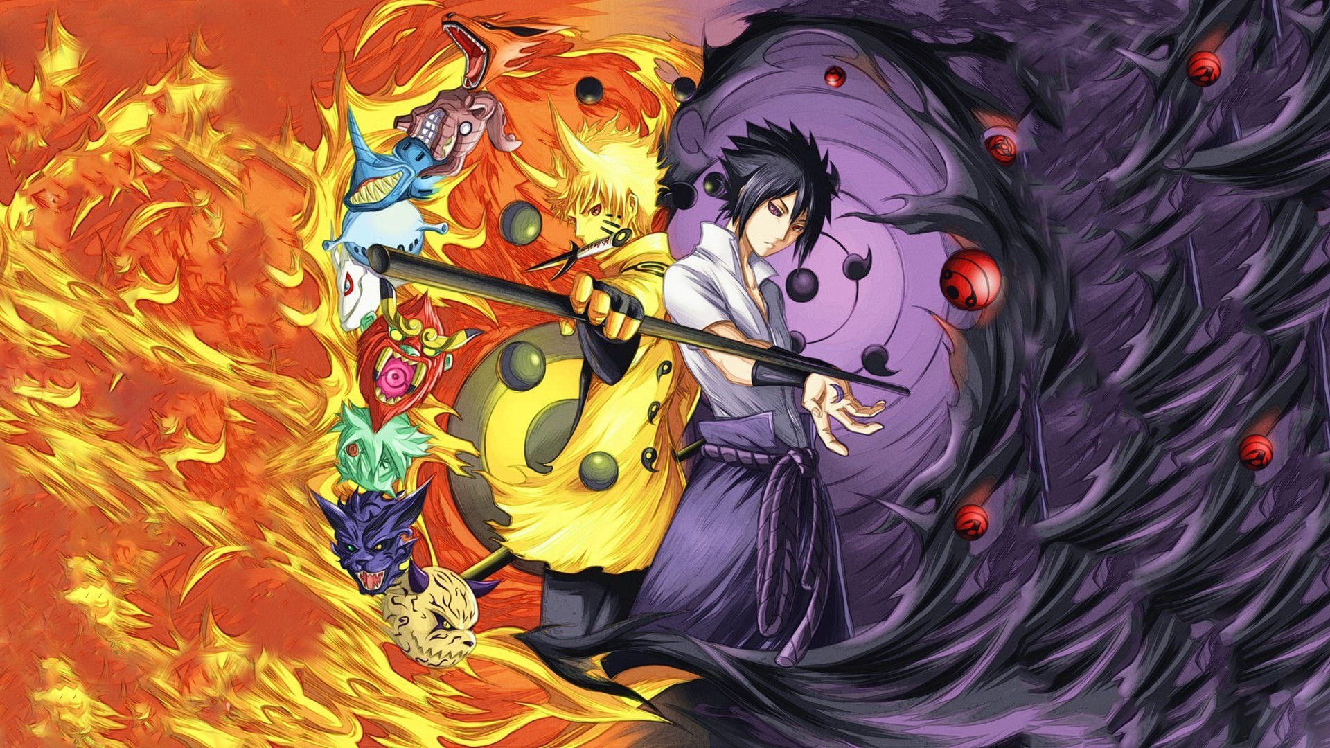 1920x1080 Rinnegan, Naruto Shippuuden, Uchiha Sasuke, Uzumaki Naruto, Anime Boys,  Manga, Sharingan, Fire, Bijuu Wallpapers HD / Desktop and Mobile Backgrounds