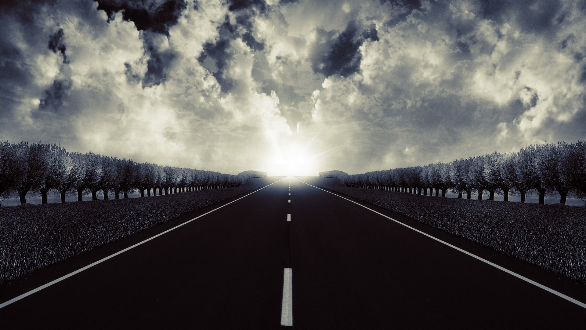 1920x1080 Open Tag - Nature Beauty Dark Road White Bright Black Clouds Photography  Sky Open Sunny Trees