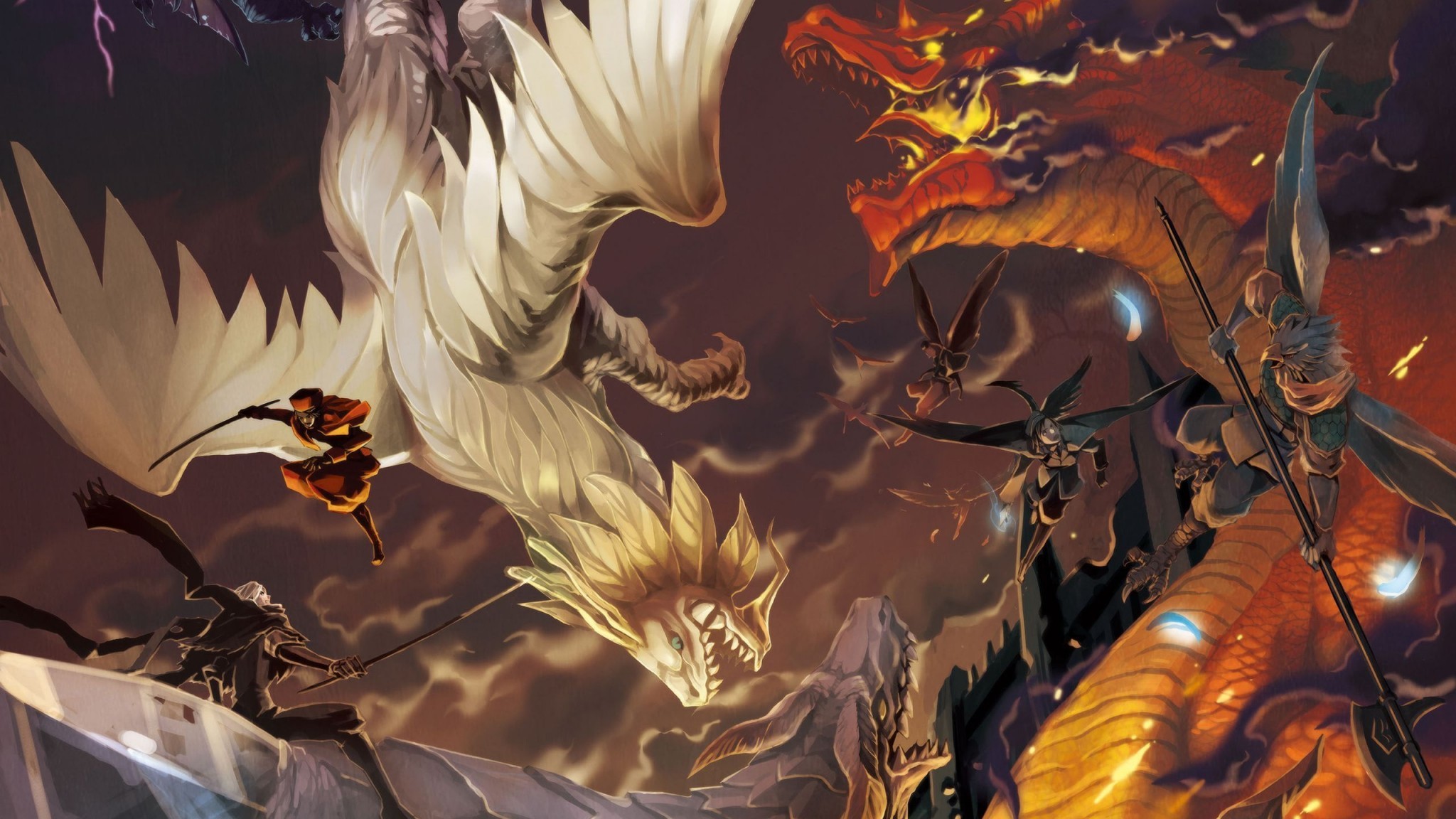 2048x1152 Anime Dragon Battle Wallpaper