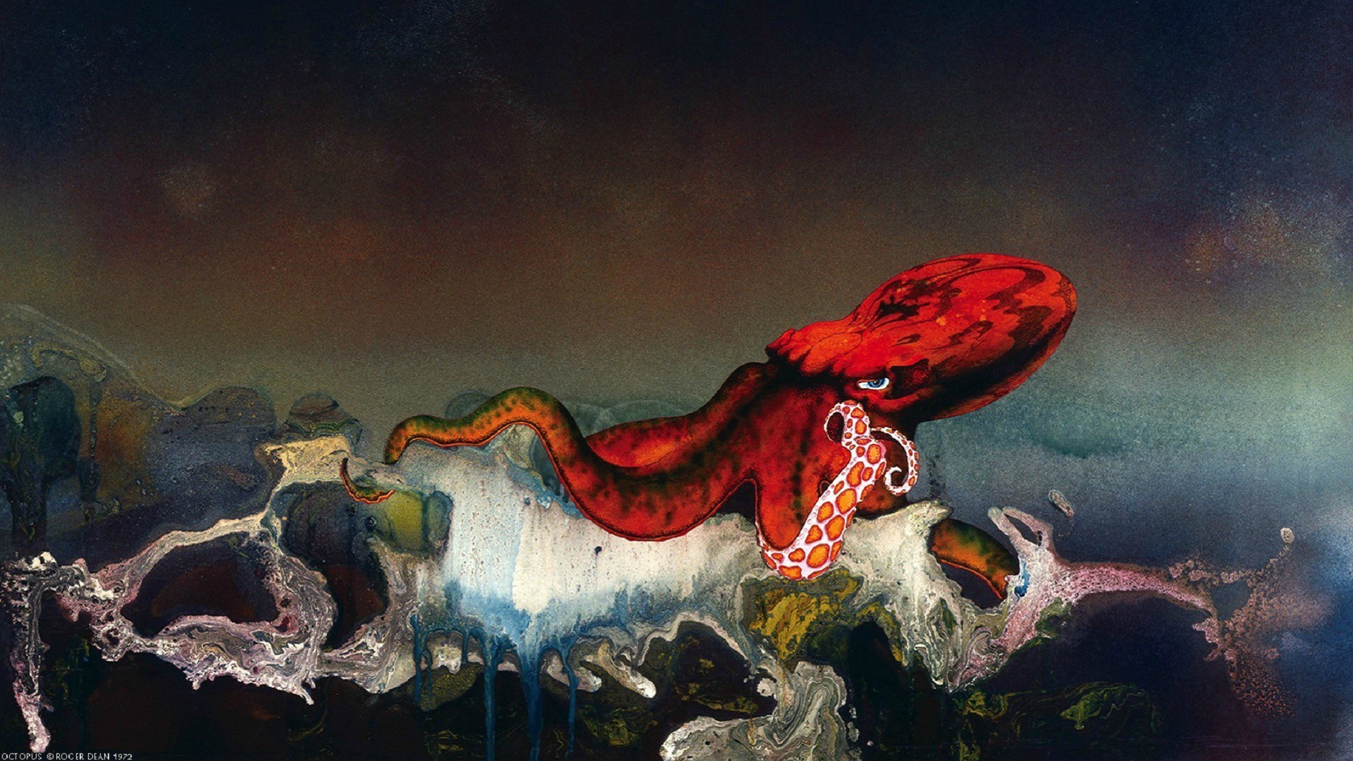 1920x1080 digital Art, Octopus, Ship, Roger Dean