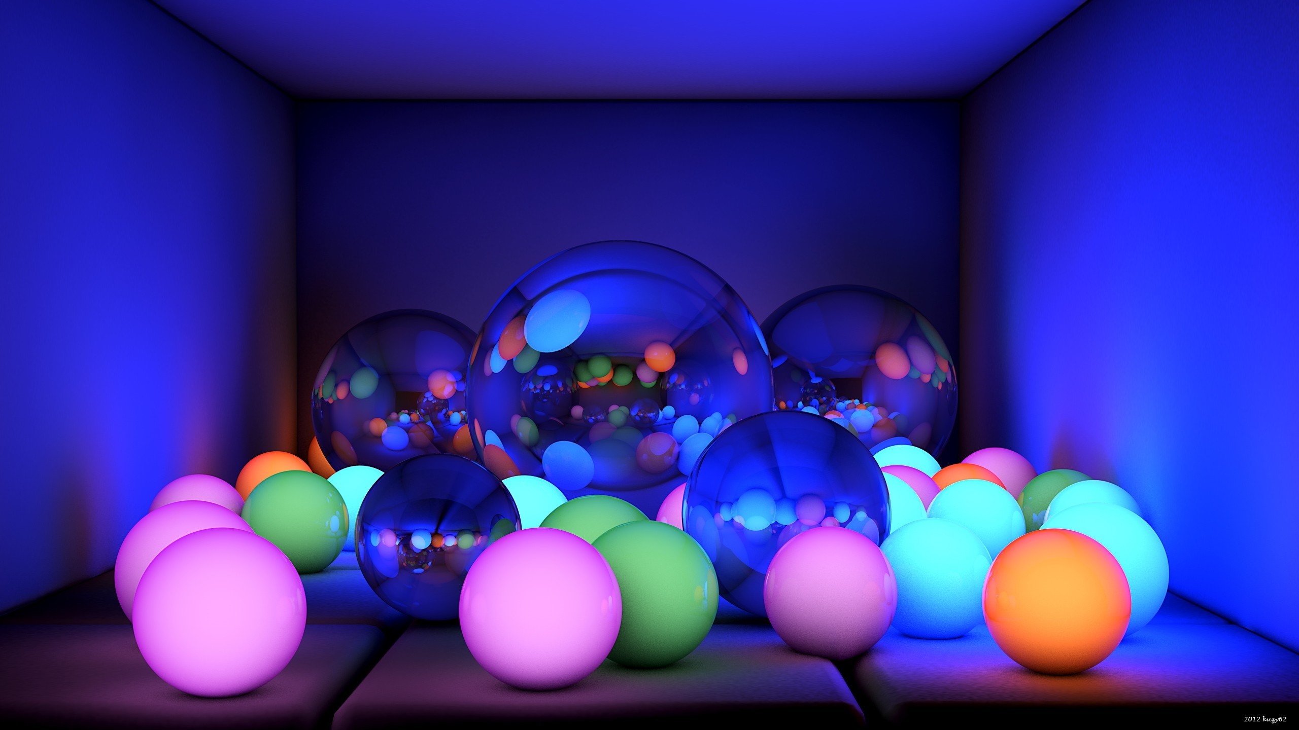 2560x1440 Wallpaper Balls, Size, Neon, Glow