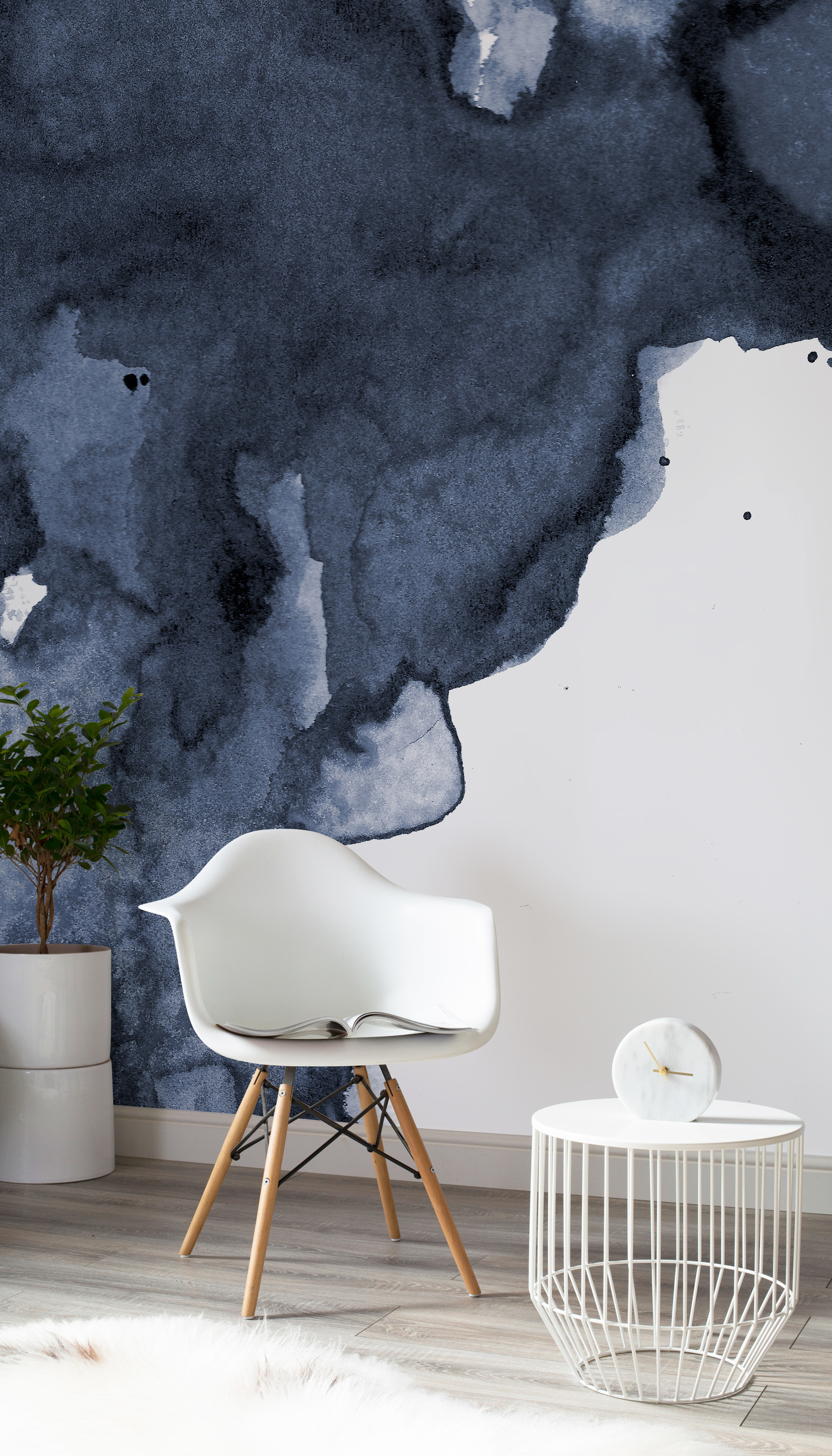 1500x2625 Let sumptuous navy blue hues envelope your living room spaces. This  wondrous watercolor wallpaper design