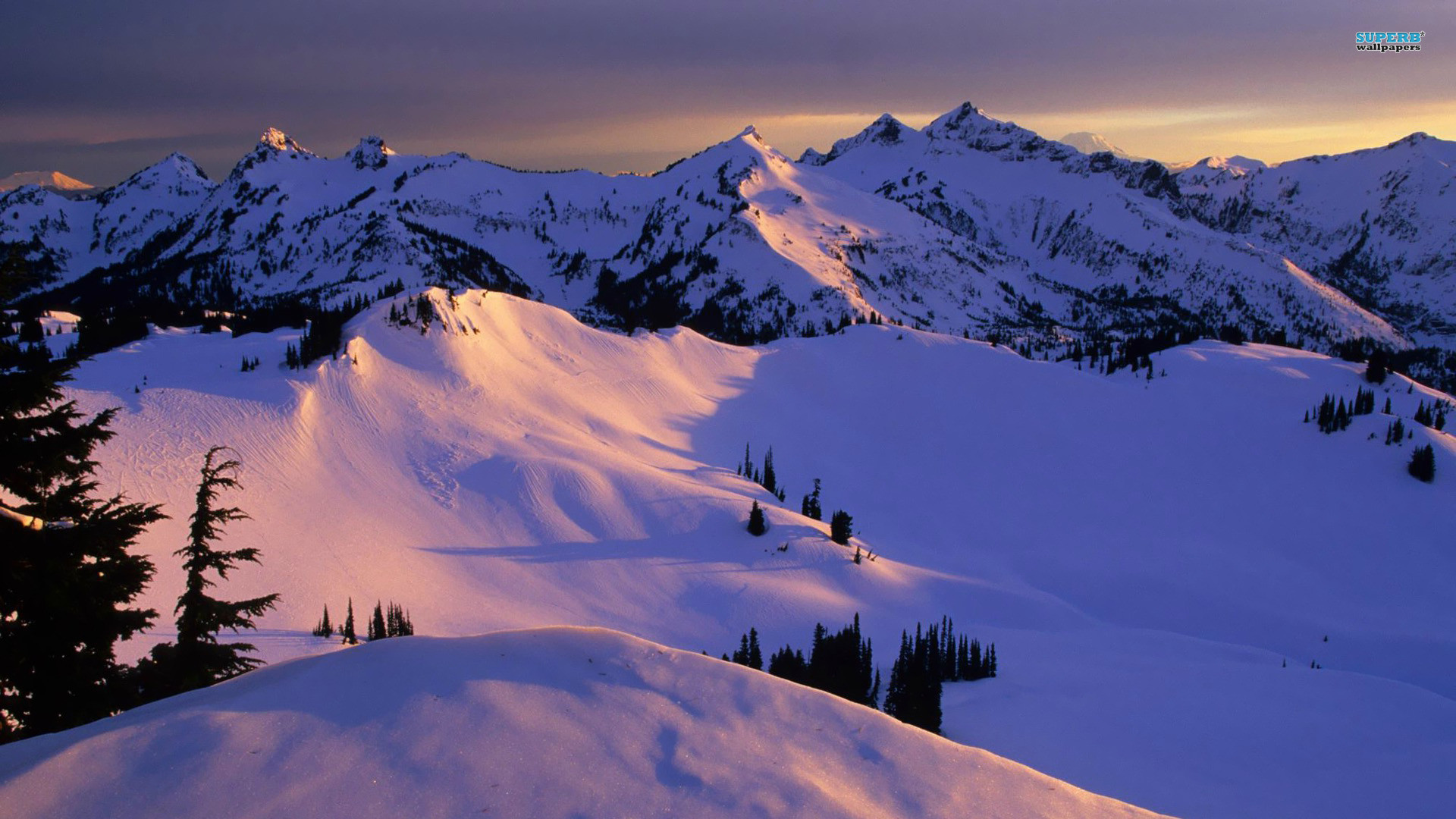 1920x1080 Snowy Mountain Sunset Wallpapers Desktop Background