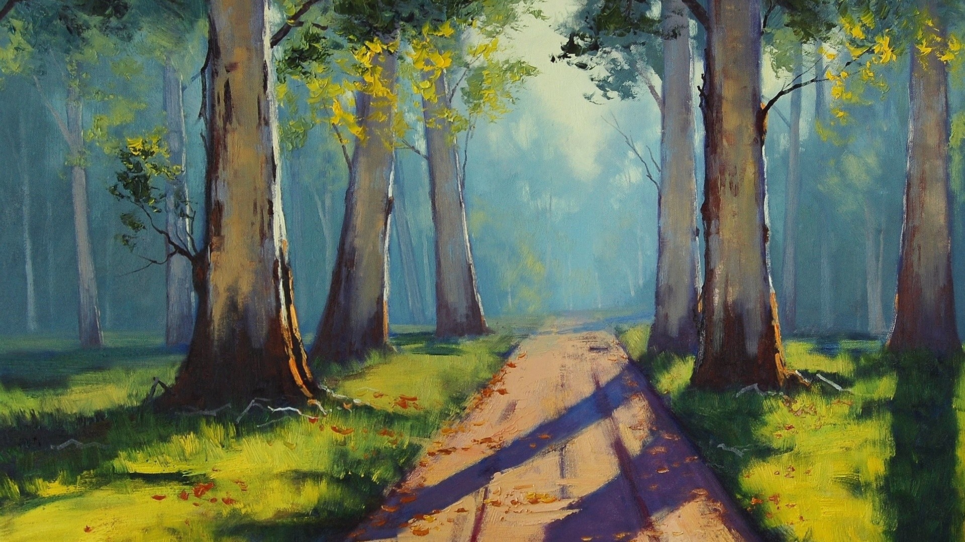 1920x1080  Painting Forest Path Sunlight