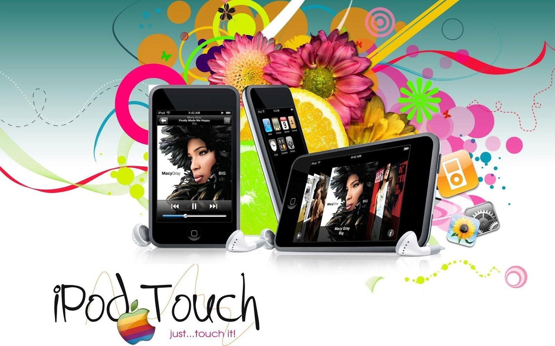 1920x1200 Hi Tech Apple Mobile Ipod Touch Headphones Flower Art. Hi Tech Apple Mobile Ipod  Touch Headphones Flower Art Hd Wallpaper