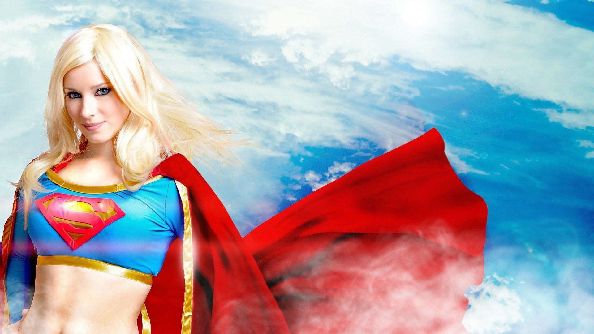 1920x1080 Supergirl superhero blonde sexy babe coplay uniform superman