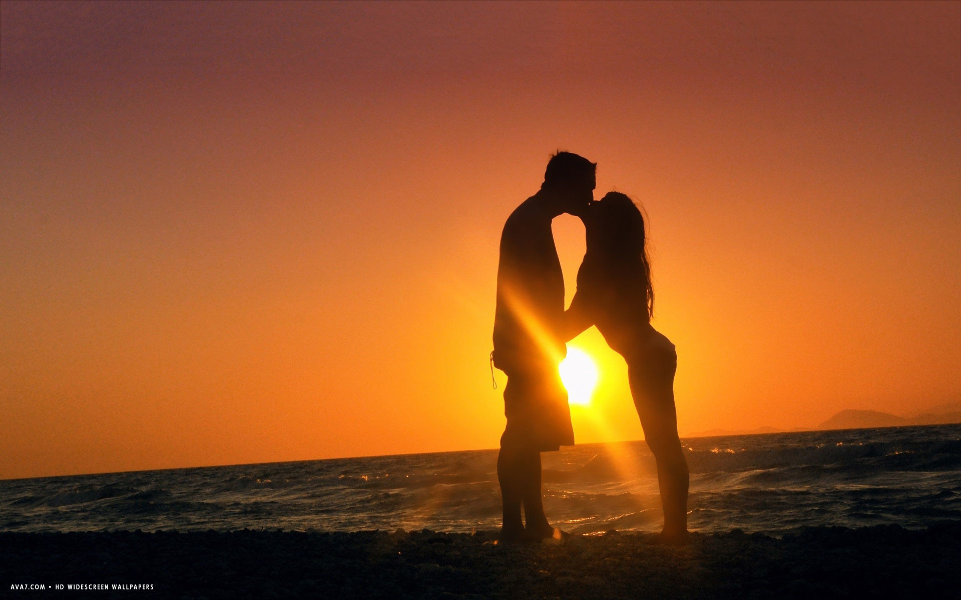 1920x1200 ... romantic kiss sunset sun sea cute couple scenery silhouette