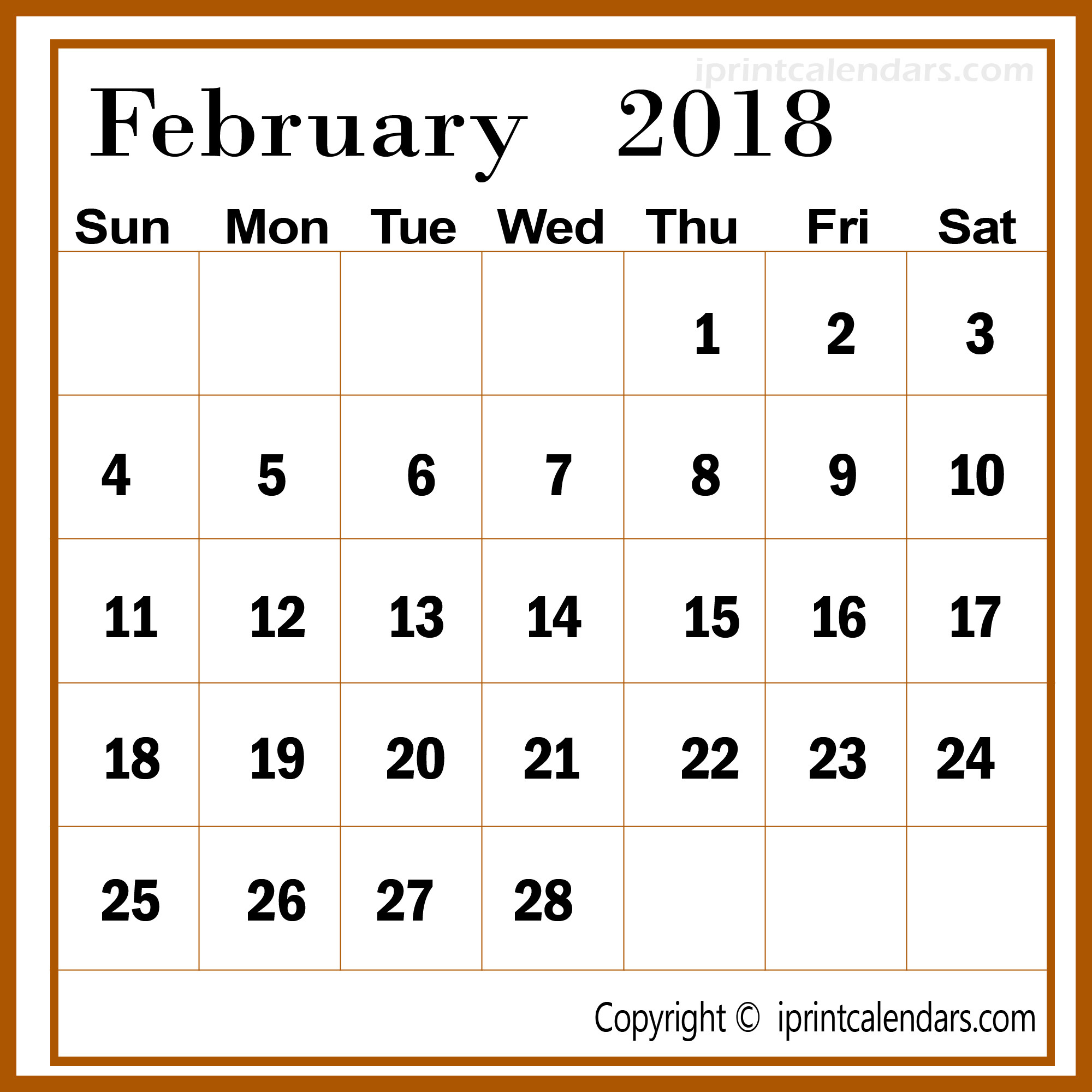 2000x2000 February 2018 Calendar Canada