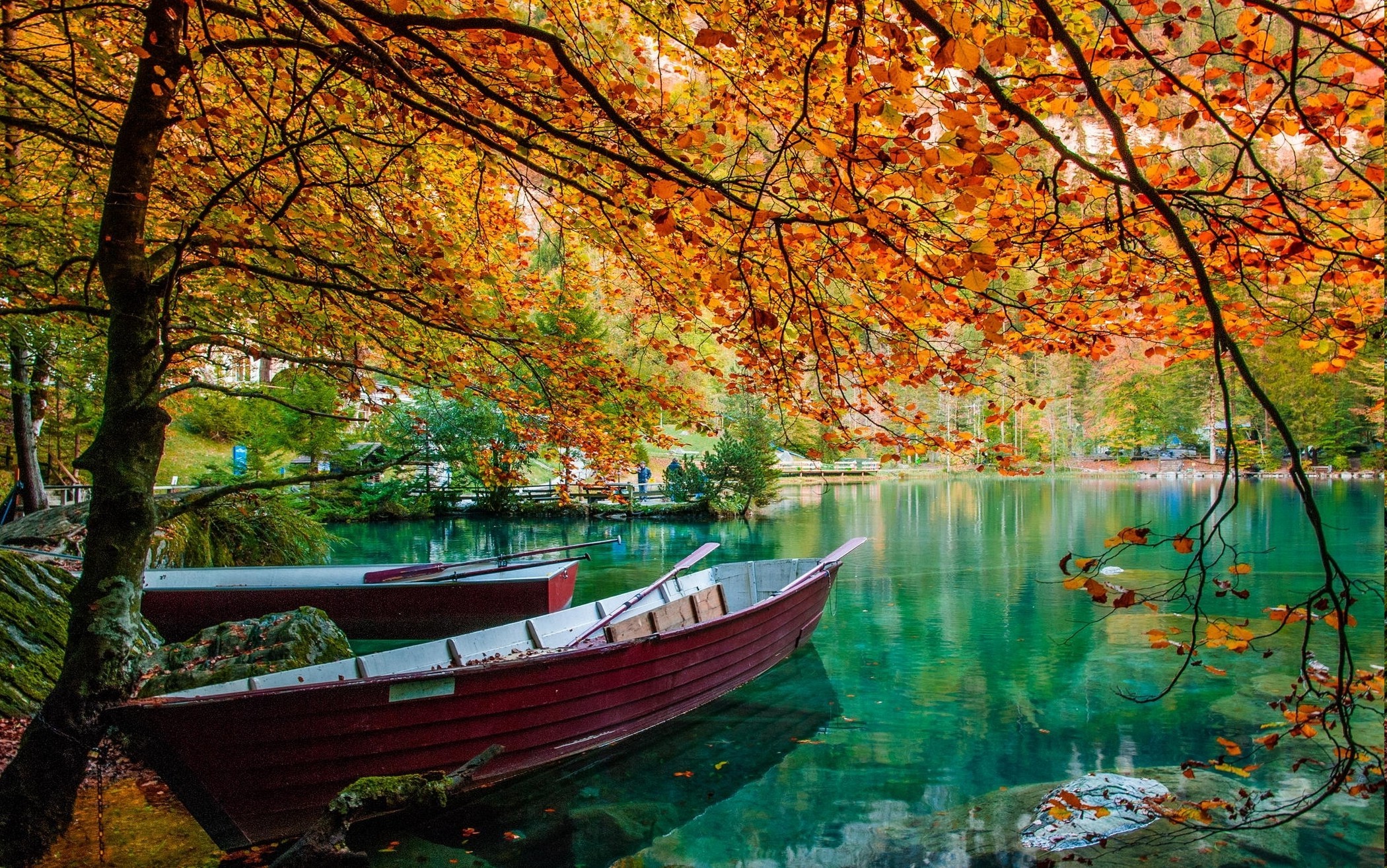 2100x1315 nature, Landscape, Lake, Trees, Boat, Leaves, Fall, Green, Water Wallpapers  HD / Desktop and Mobile Backgrounds