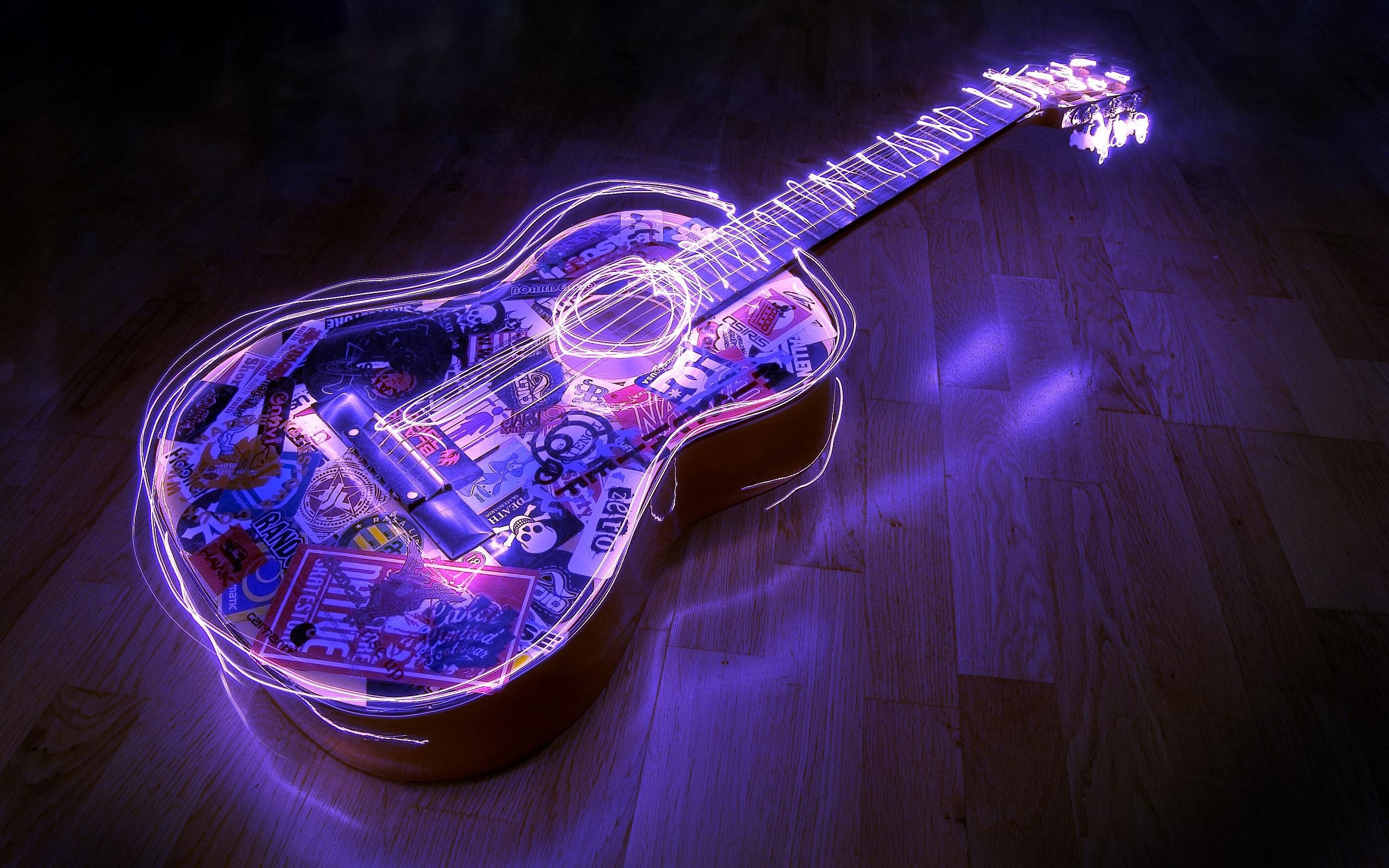 2560x1600 Neon Lights Guitar