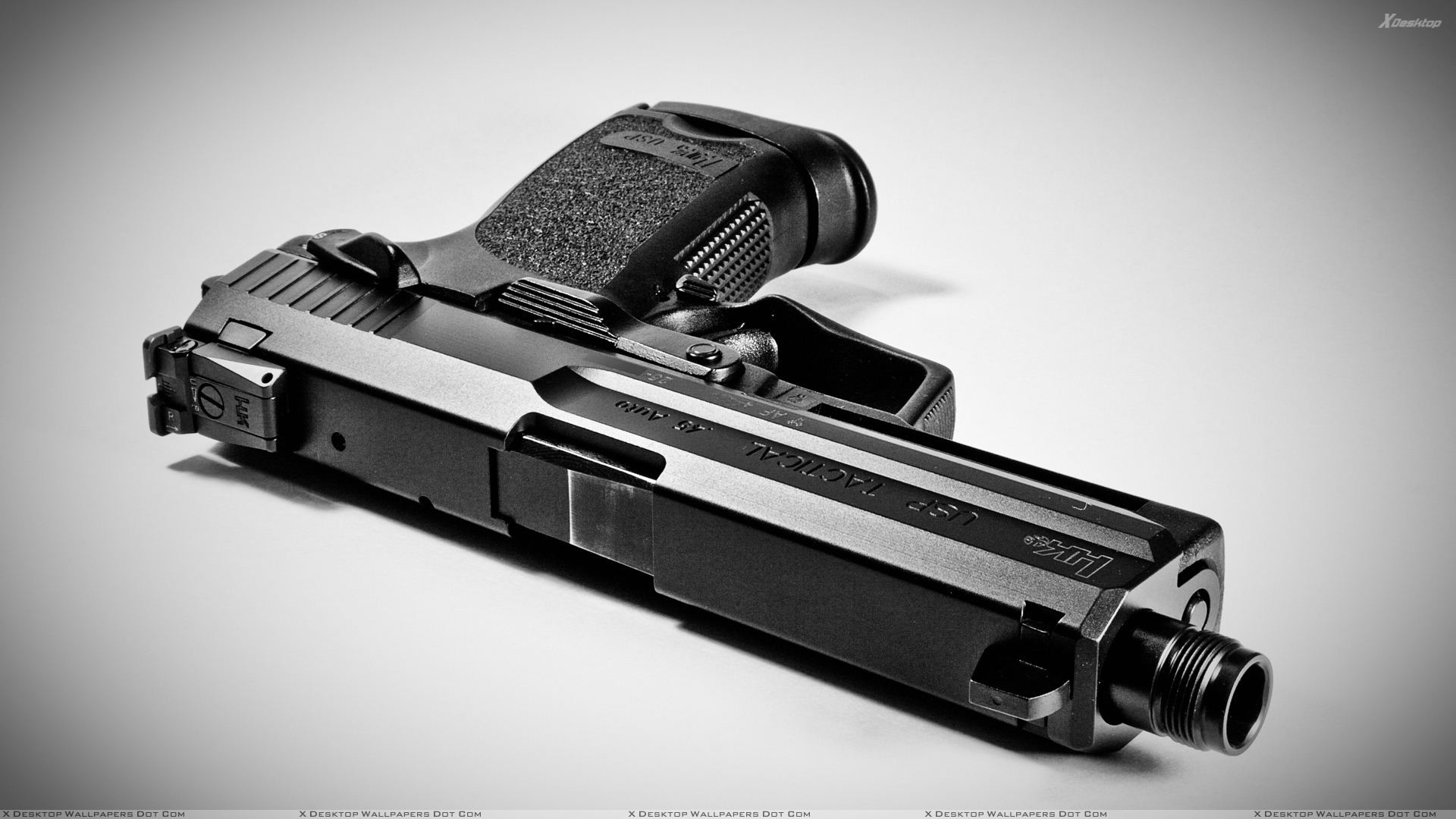 1920x1080 Black N White Pistol Closeup