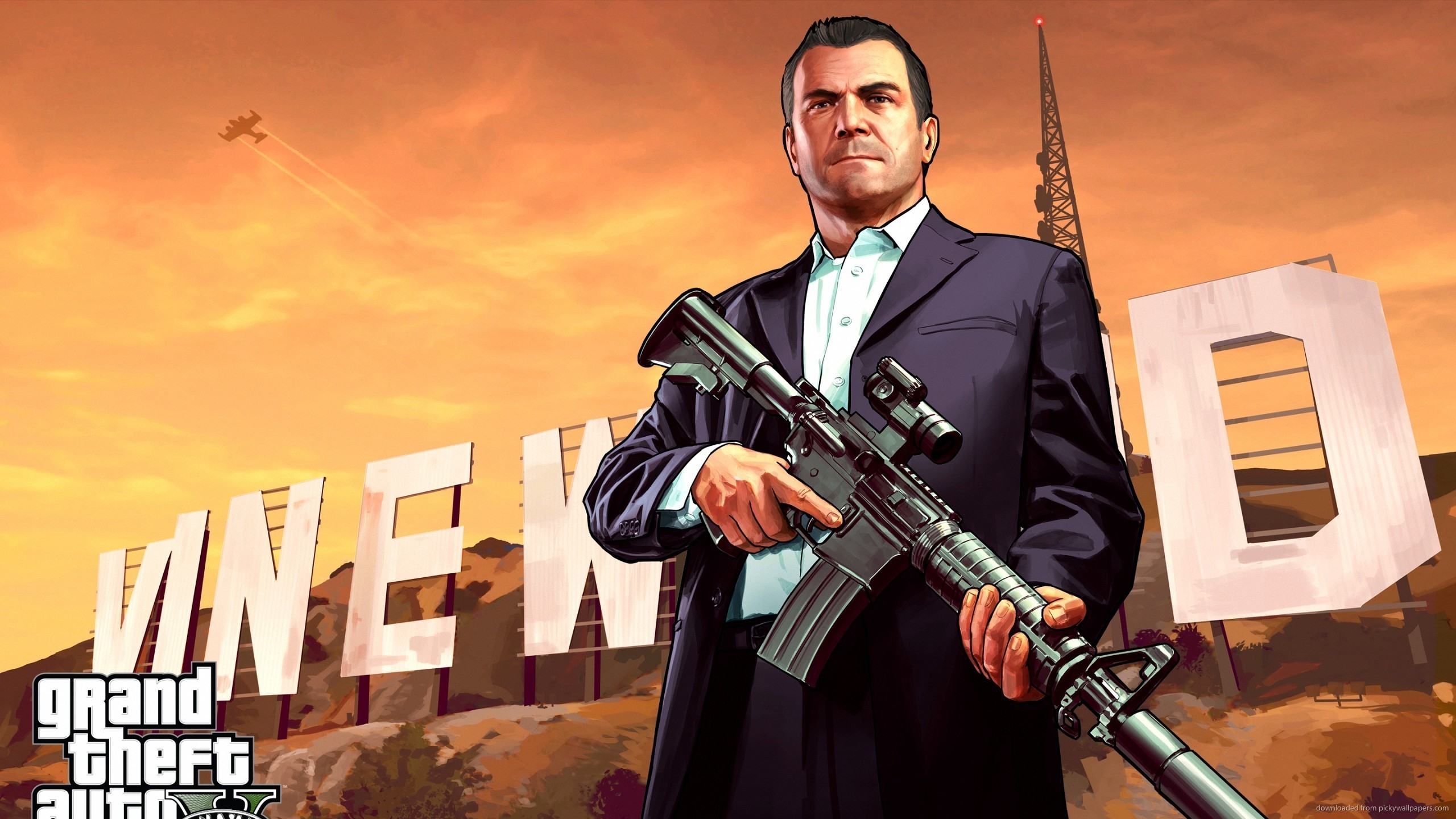 2560x1440 GTA 5 Michael with a rifle for 
