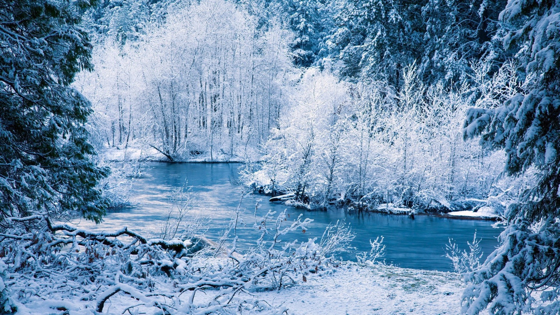 1920x1080 ... Background Full HD 1080p.  Wallpaper winter, river, snow,  trees, landscape