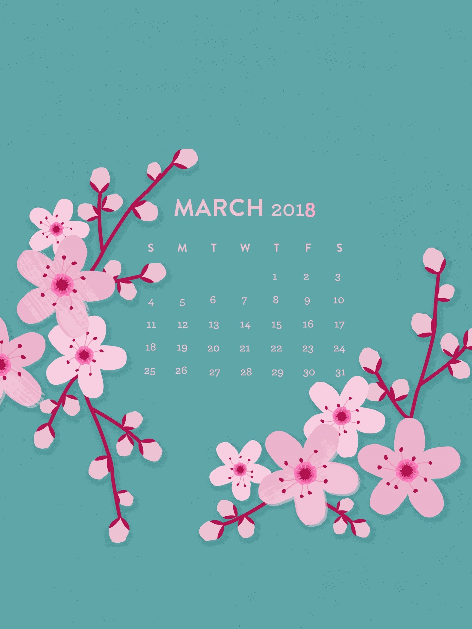 1536x2048 iPhone March 2018 Calendar March 2018 iPad Calendar