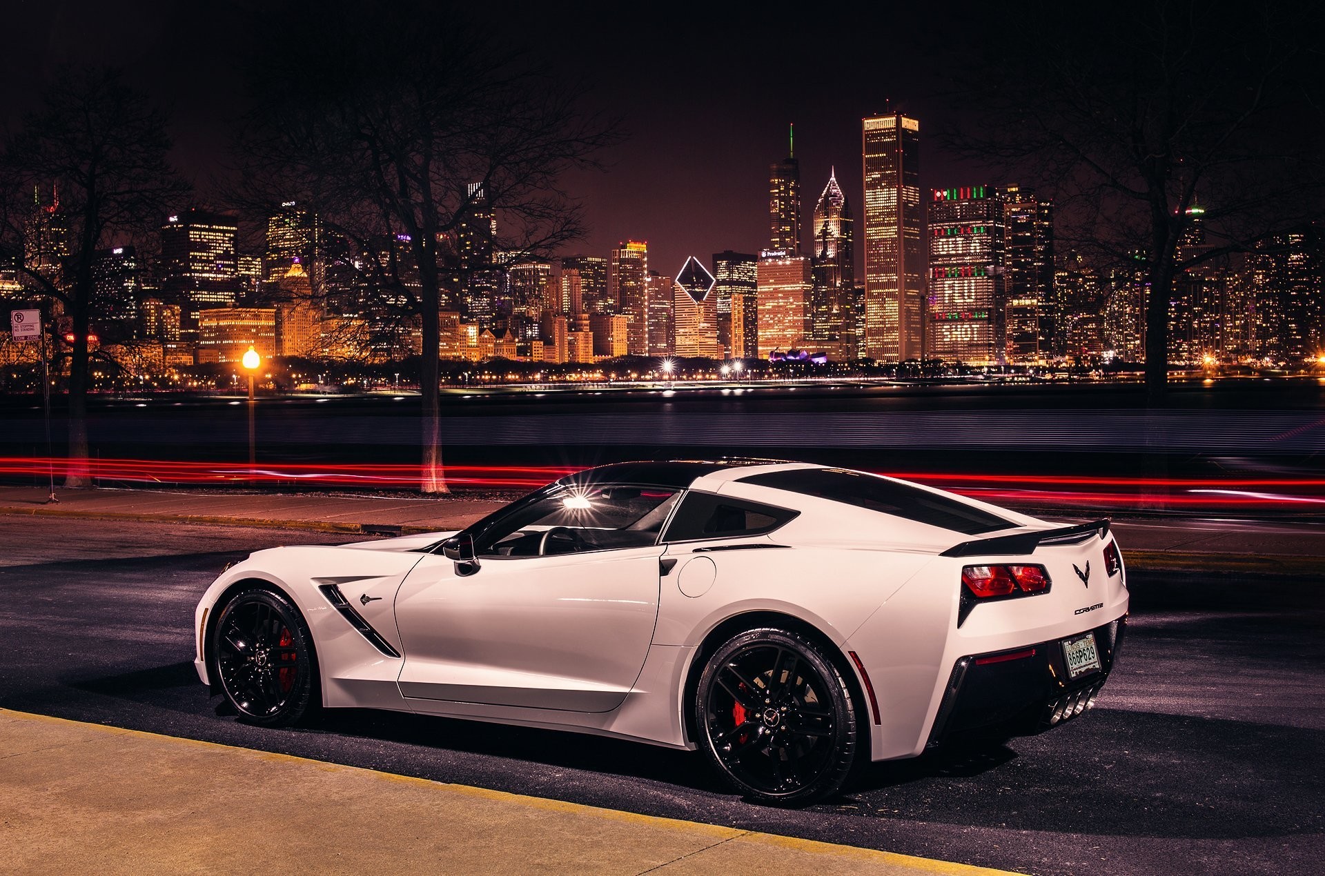1920x1270 chevrolet corvette stingray coupe c7 night extract light road town chicago  united states