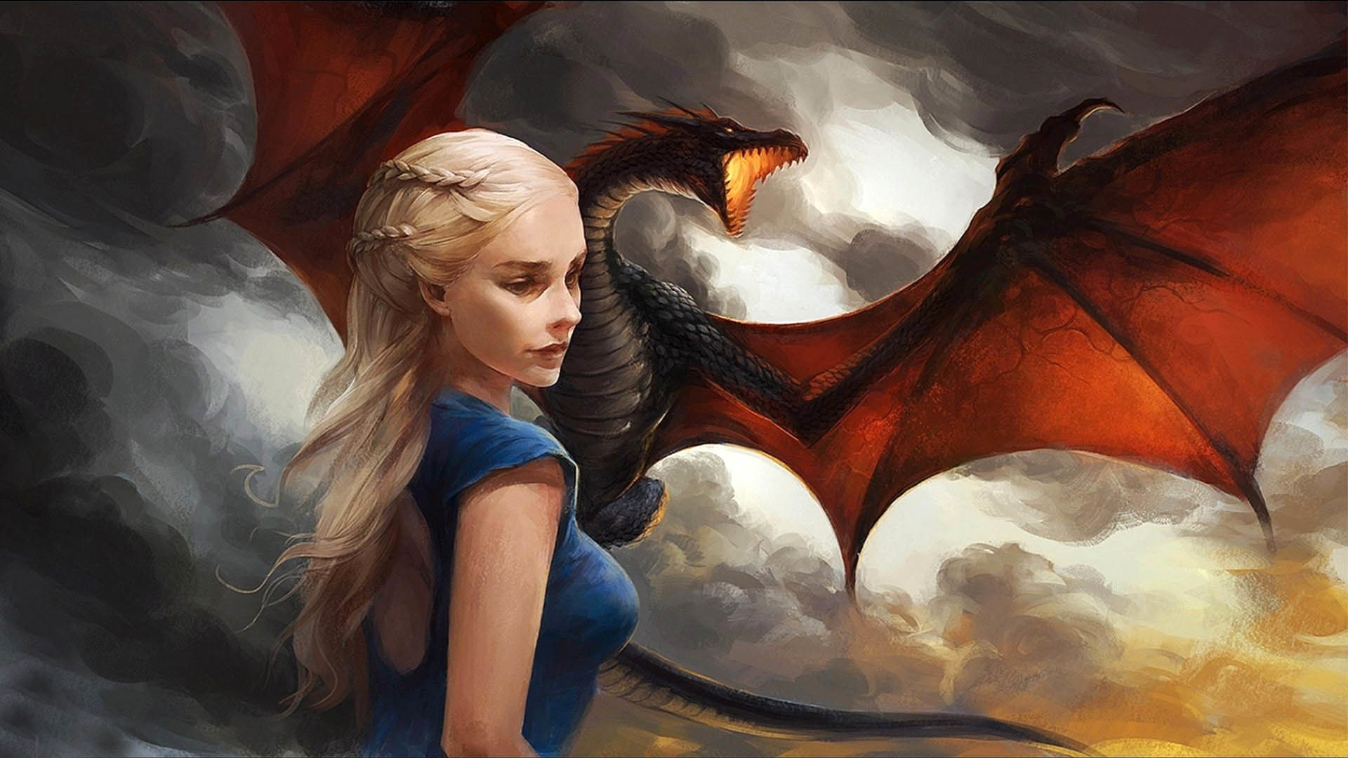 1920x1080 Daenerys Targaryen with Dragon Painting  wallpaper