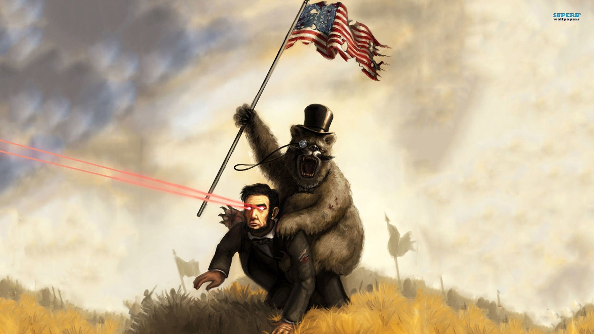 1920x1080 Bear riding Abraham Lincoln with Laser Eyes