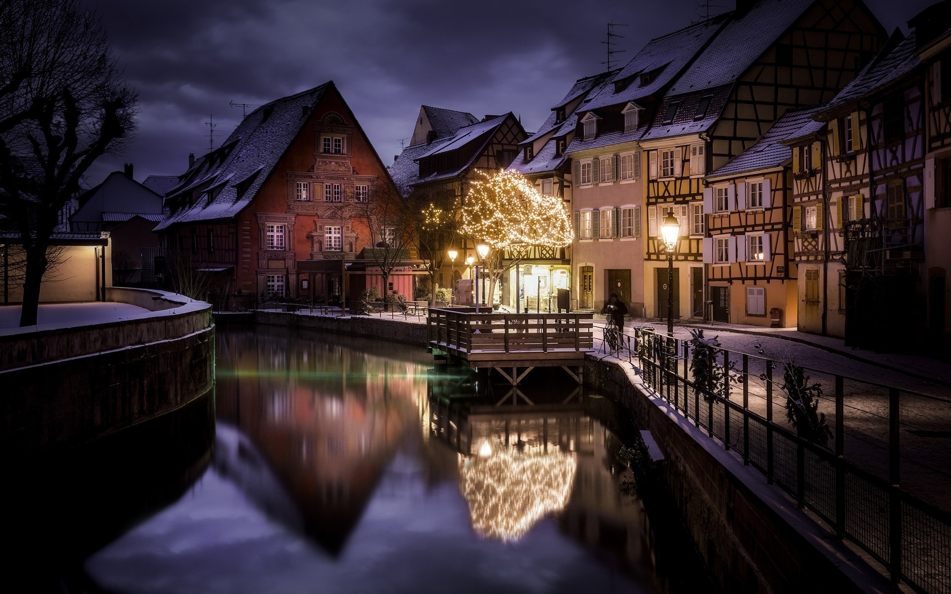 1920x1200 landscape, Nature, City, Canal, House, Winter, Snow, Christmas Ornaments,  Lantern, France, Fence, Street, Water, Lights Wallpapers HD / Desktop and  Mobile ...