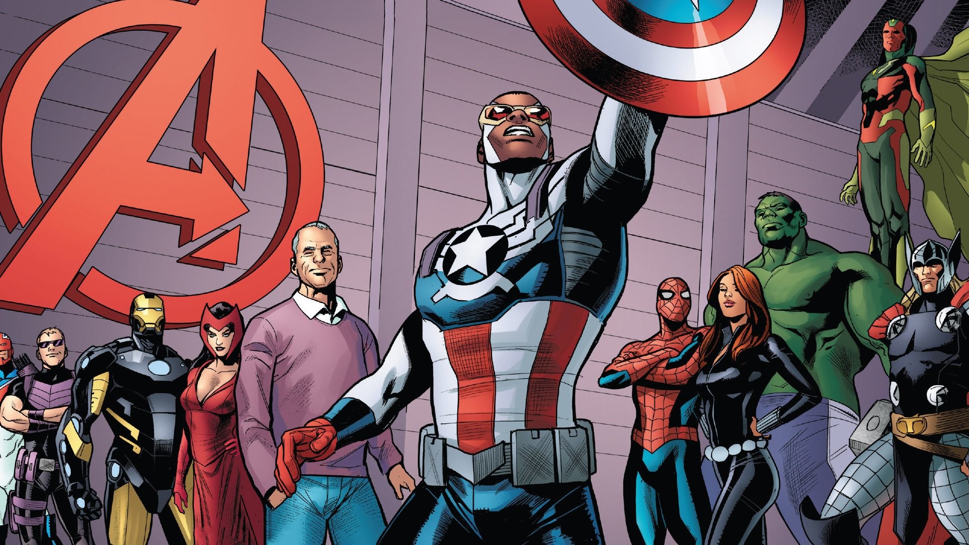 1920x1080 Comics - Avengers Captain America Hulk Thor Spider-Man Iron Man Hawkeye  Falcon (Marvel