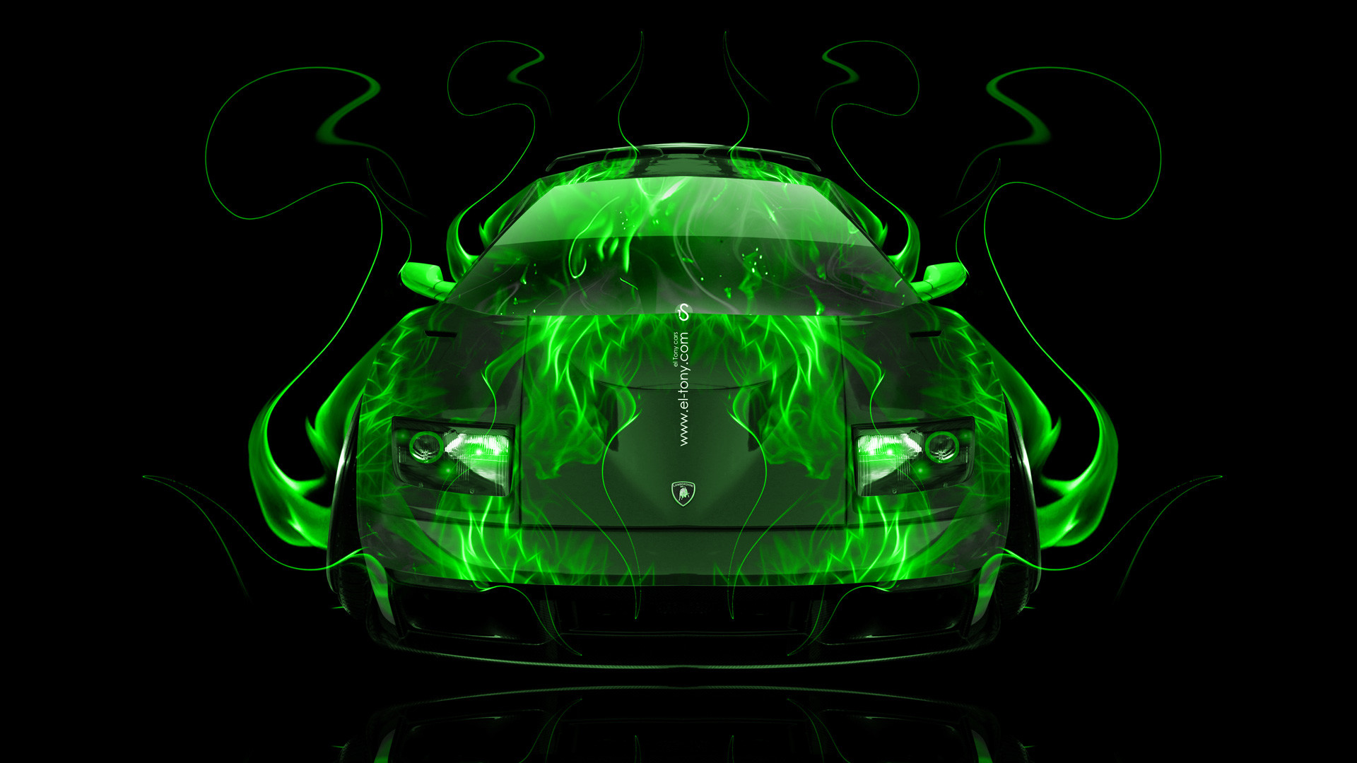 1920x1080 ... Lamborghini-Diablo-FrontUp-Green-Fire-Abstract-Car-2014- ...