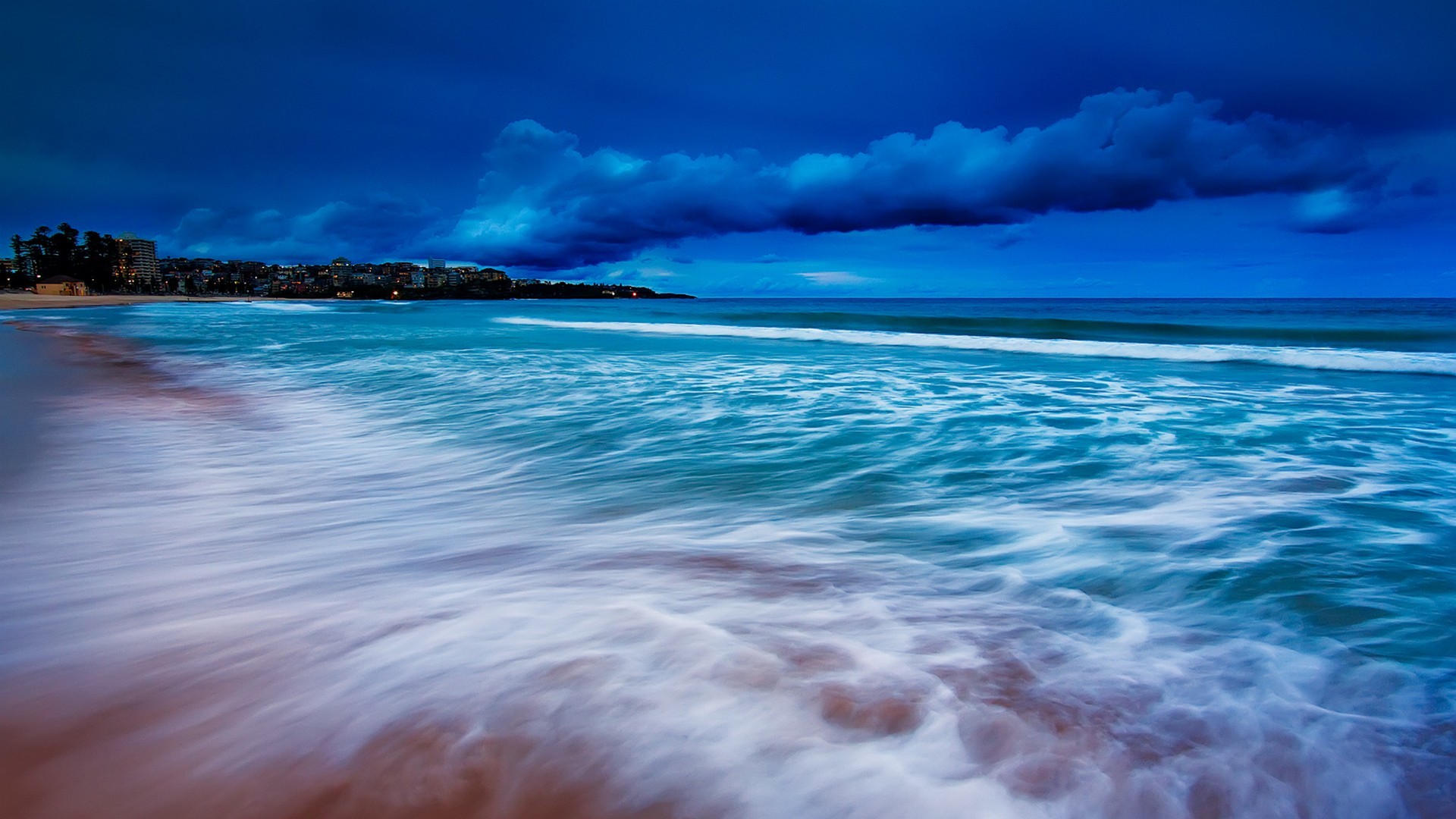 1920x1080 Sky Exposure Long Blue Clouds Twilight Splash Hour Water Waves Billowing Beach  Wallpaper HD Iphone 5