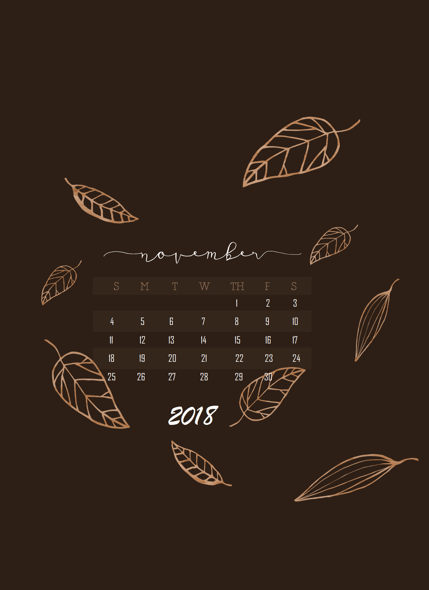 1457x2001 November 2018 iPhone Calendar Wallpaper