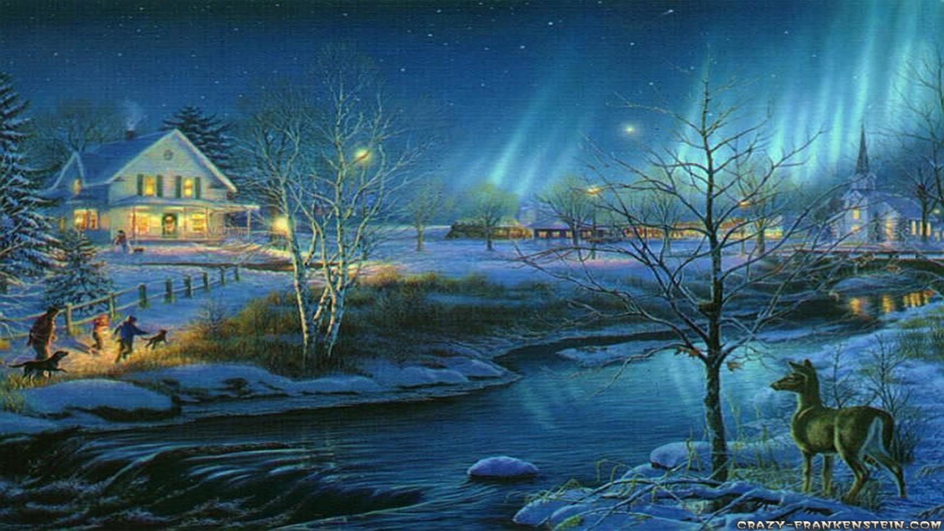 1920x1080 Christmas landscape scene winter free desktop background - free .