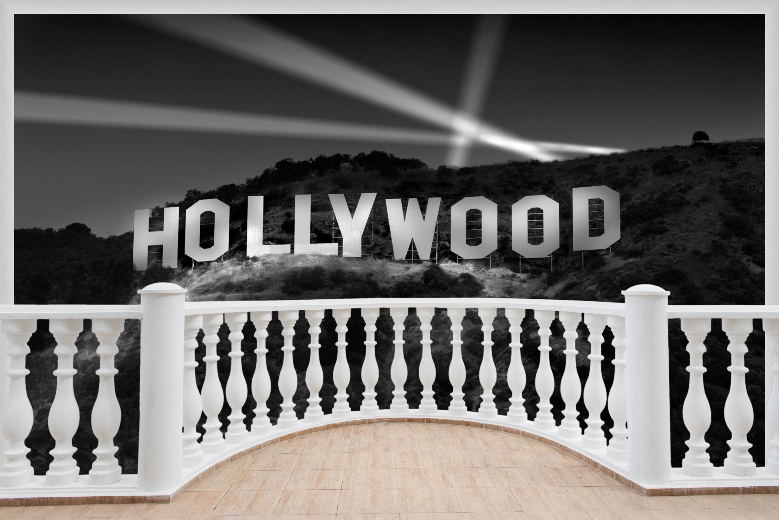 2500x1669 Details about Huge 3D Balcony Hollywood Sign Wall Stickers Film Decal  Wallpaper 383