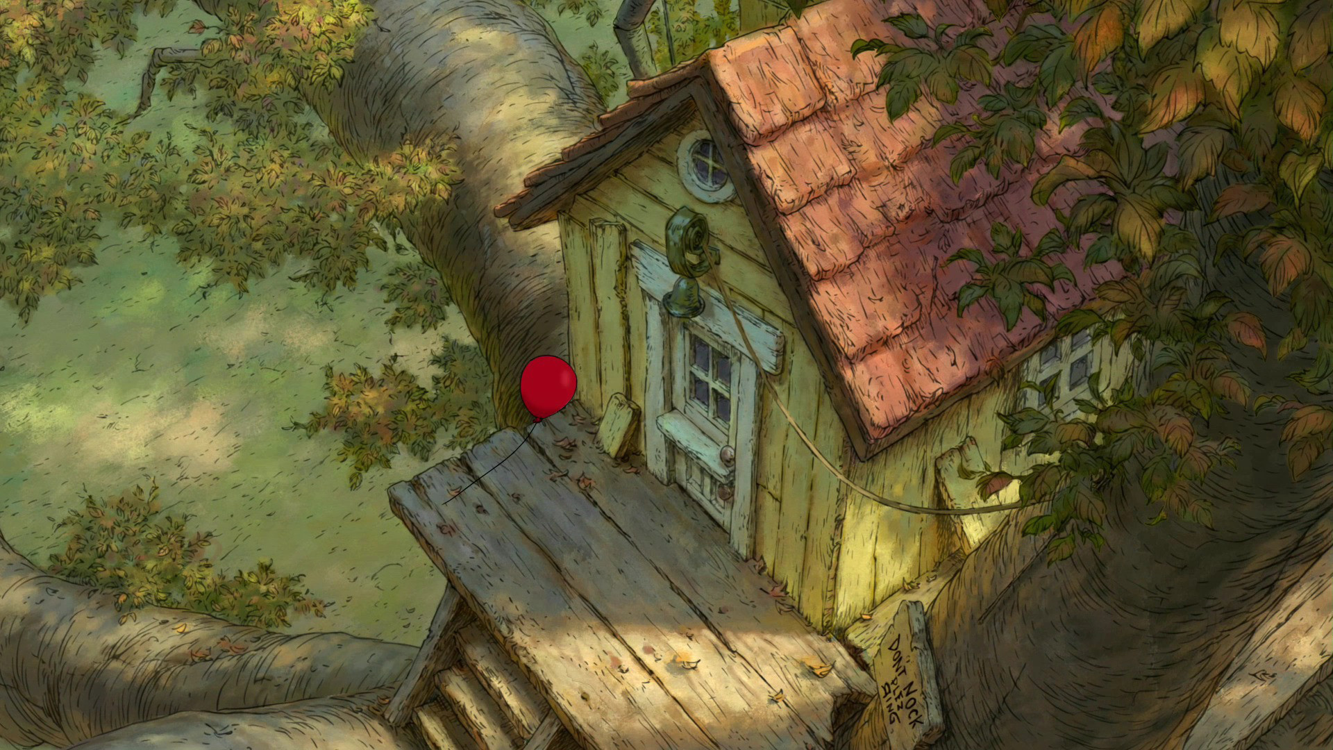 1920x1080 Winnie the Pooh Tree House Balloon Drawing HD wallpaper