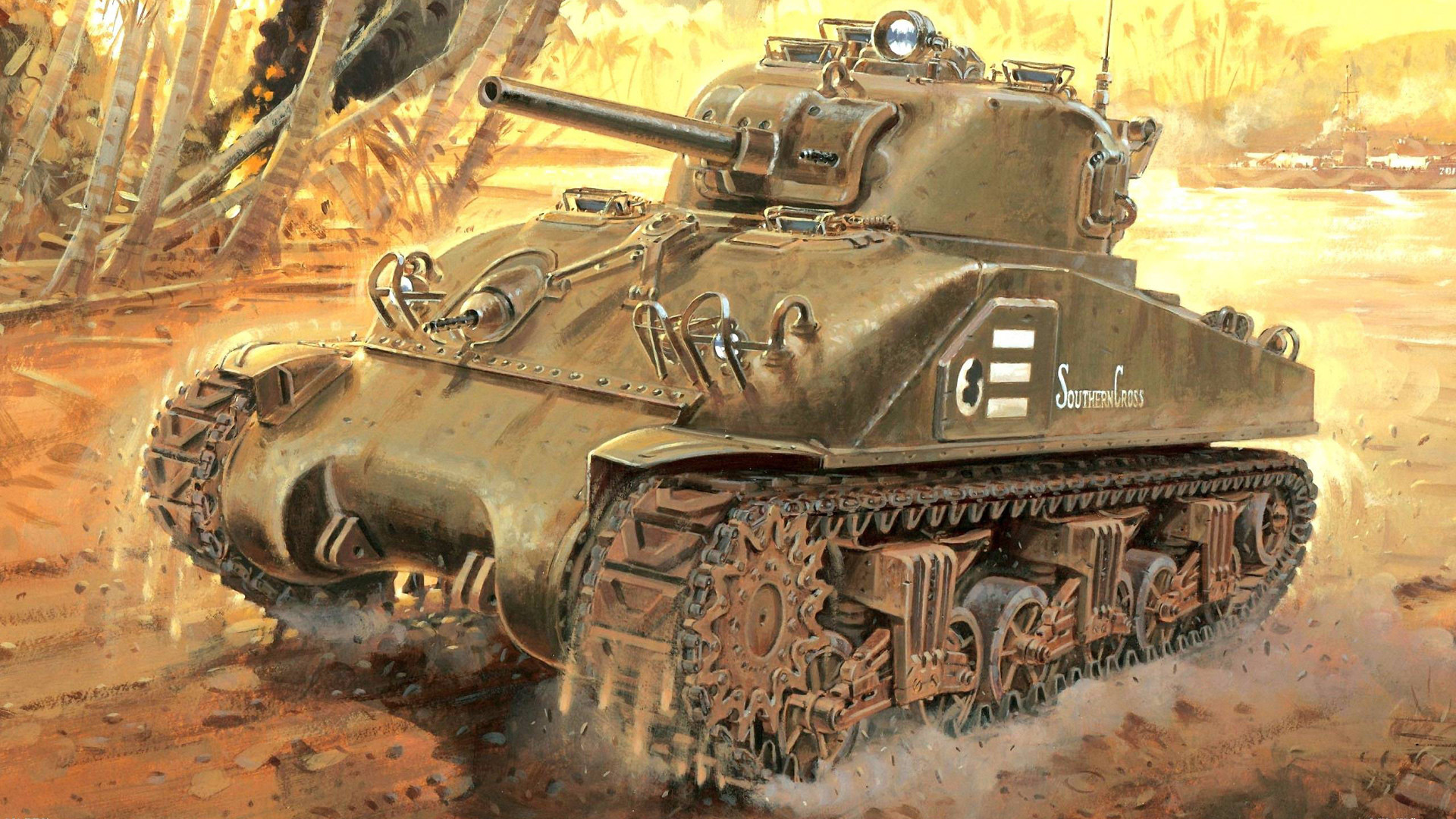 1920x1080 Wallpaper Army Tanks Painting Art M4 Sherman 