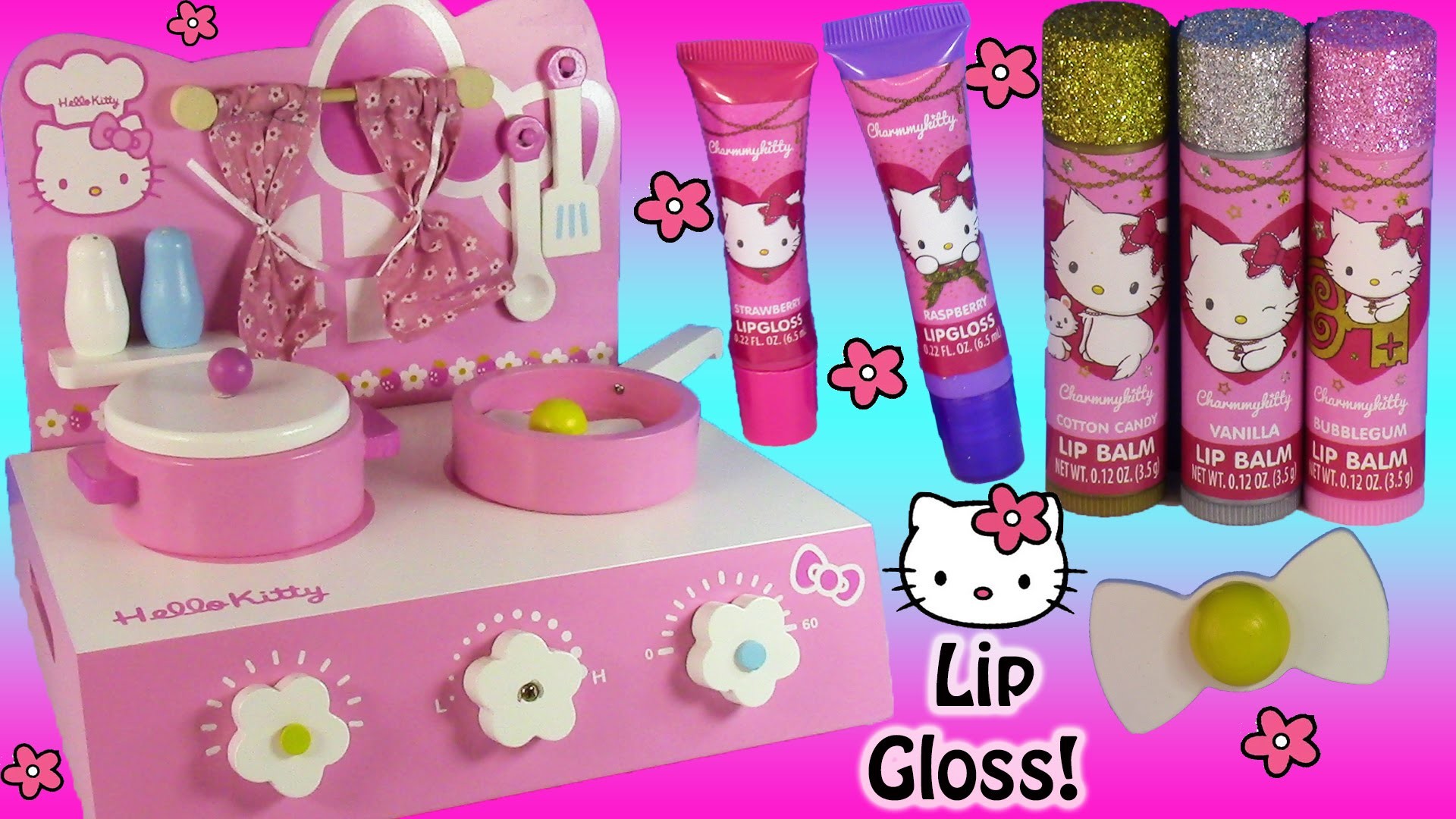 1920x1080 Hello Kitty Tabletop Kitchen & Charm Kitty HK 7 piece Sparkle Lip gloss  Set! Unboxing FUN - YouTube