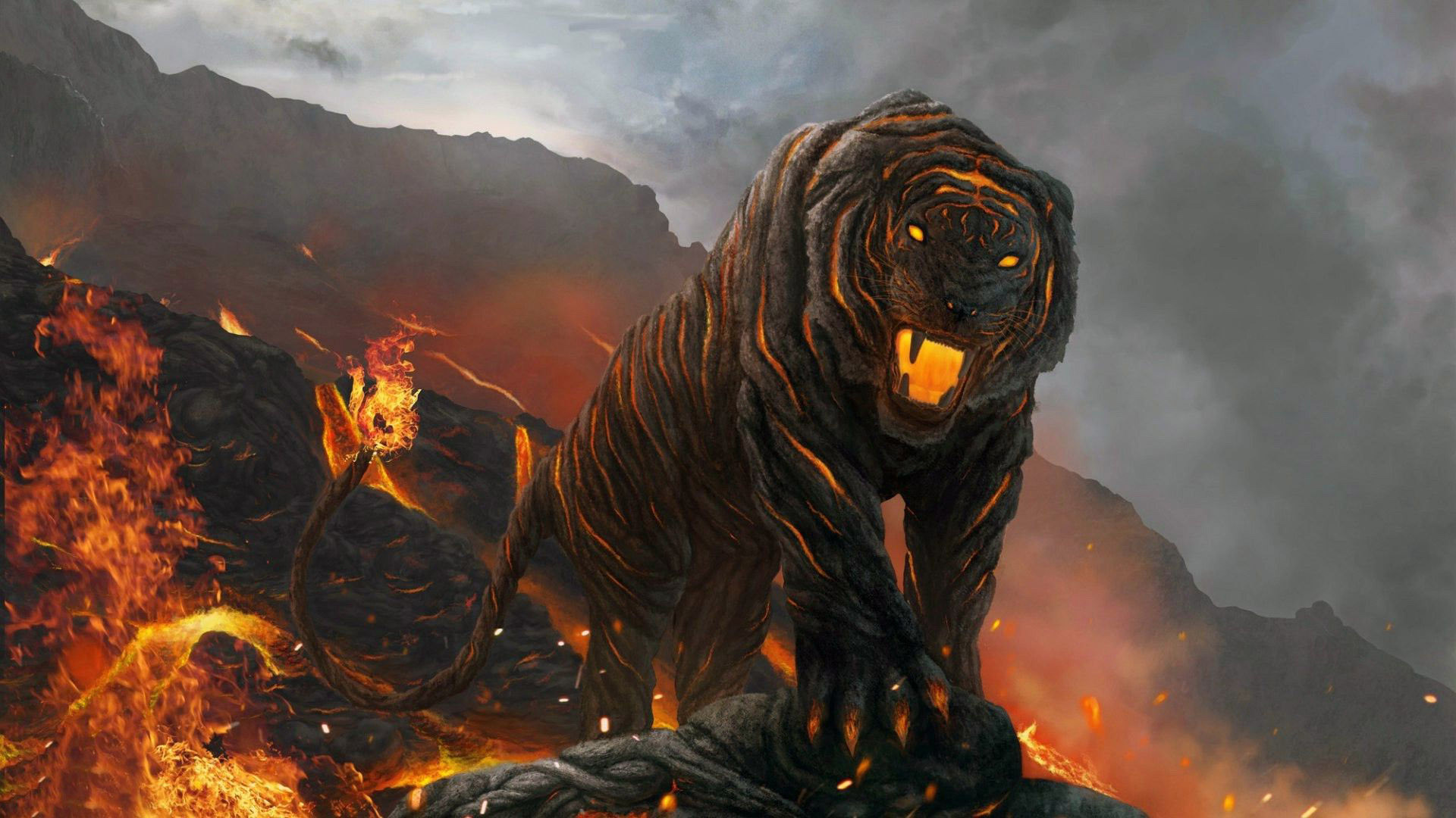 1920x1080 Fire breathing tiger HD wallpaper