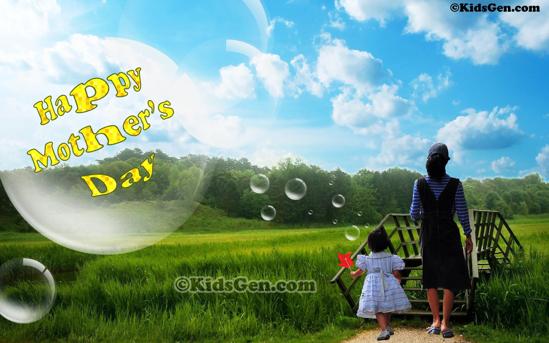 1920x1200 HQ Mother's Day Wallpaper featuring Mom and her child wandering in nature.