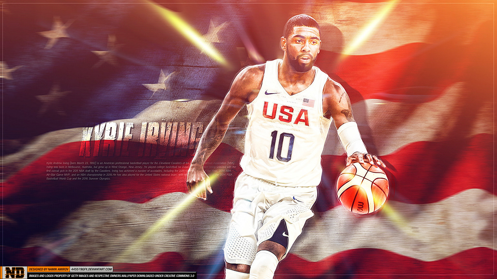 1920x1080 Kyrie Irving USA Flag and Team  Wallpaper