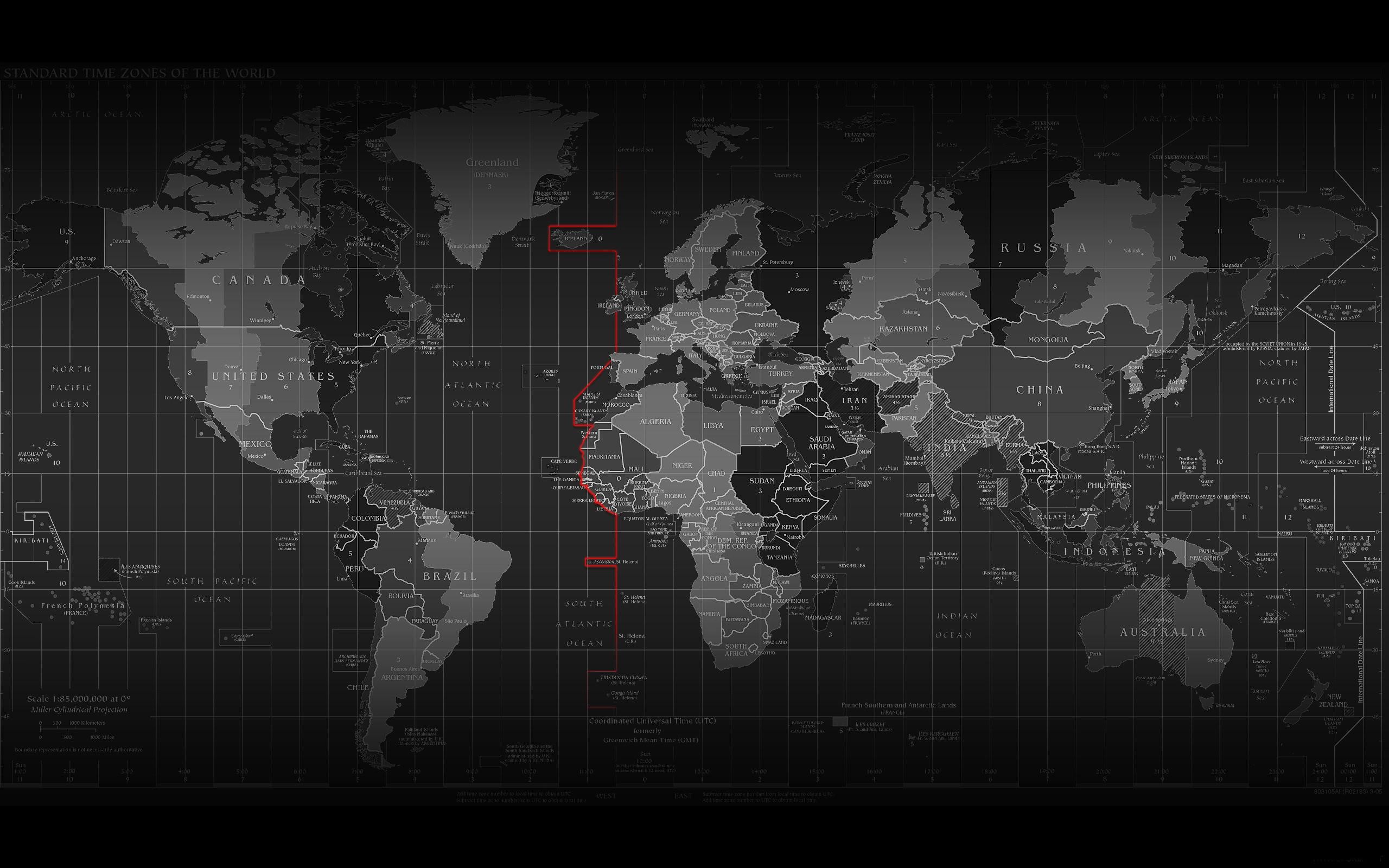 2560x1600 HD Wallpaper World Map, Black, White