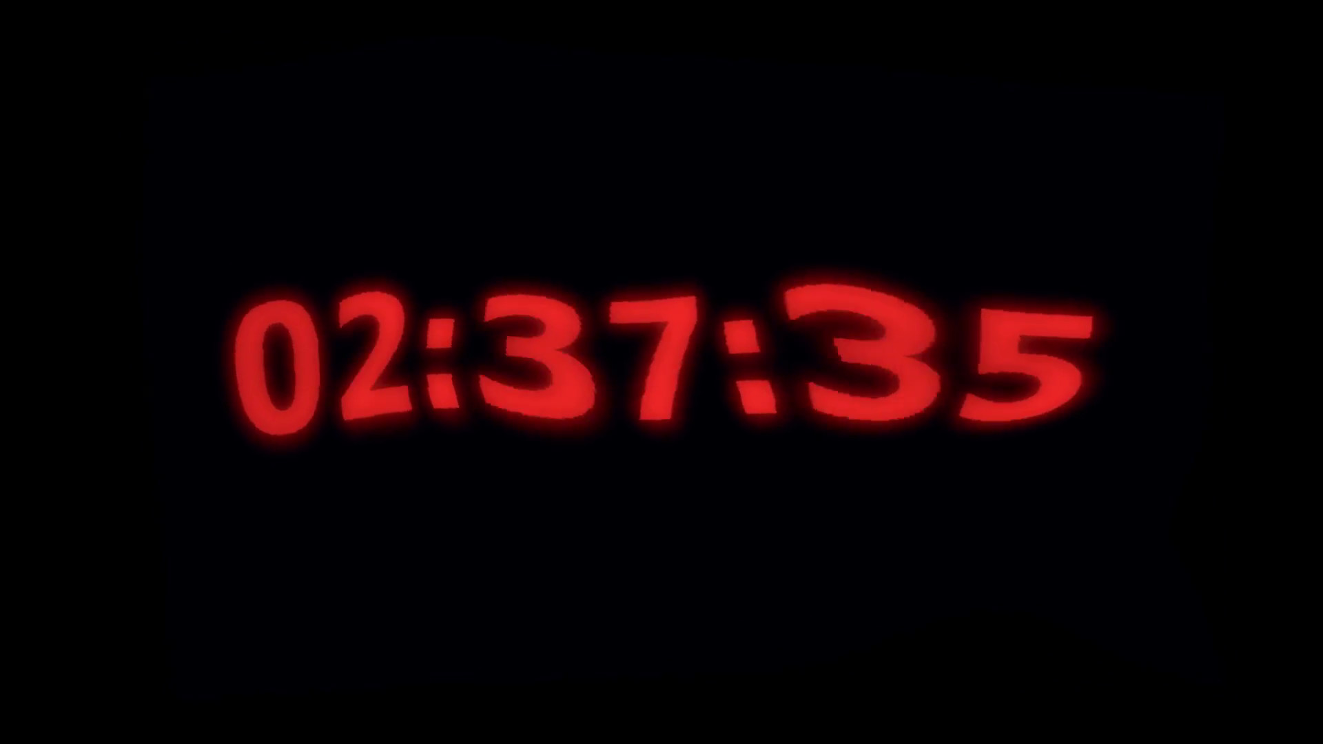 1920x1080 Countdown red flash distorted. A distorted warped big red countdown timer  dropping to zero and flashing. Red digits on black background. Anonymous  font.