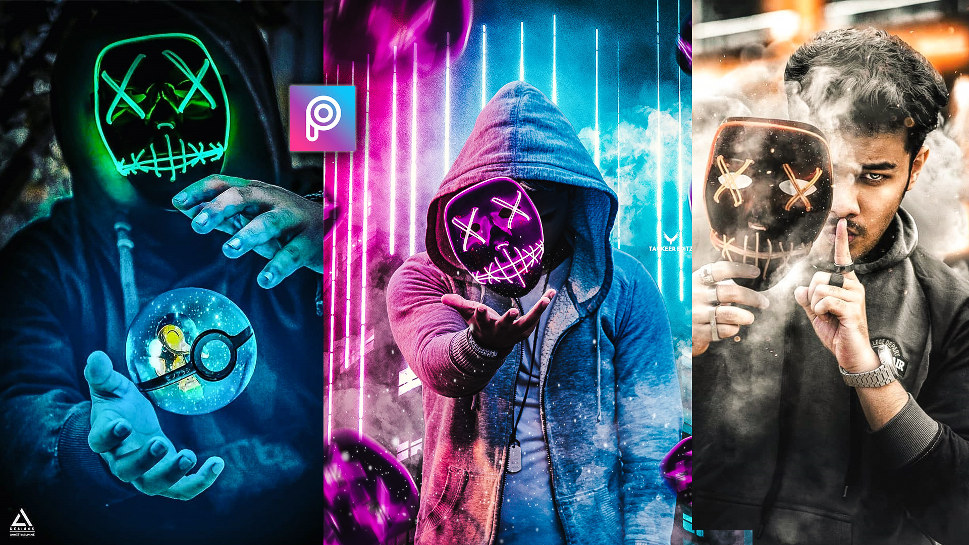 1920x1080 3D Neon Hacker Mask Photo editing background download