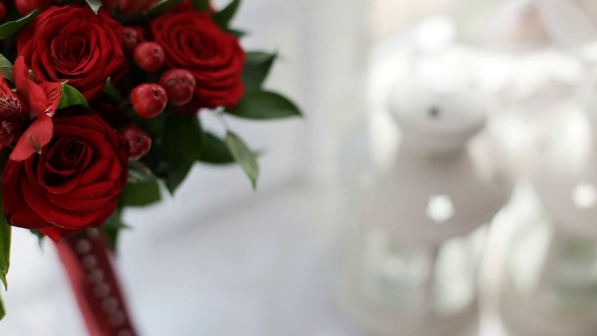 1920x1080 Beautiful red flower bouquet on the white background. Wedding bouquet.  Close up Stock Video Footage - VideoBlocks