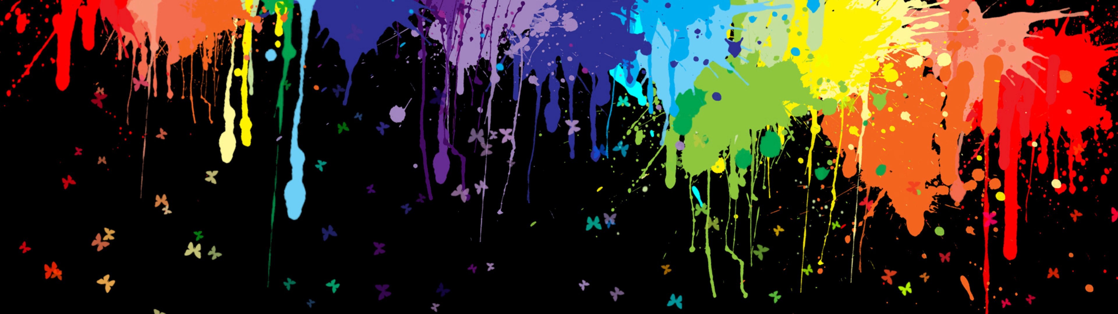 3840x1080 paint Splatter, Colorful, Multiple Display, Butterfly Wallpapers HD /  Desktop and Mobile Backgrounds