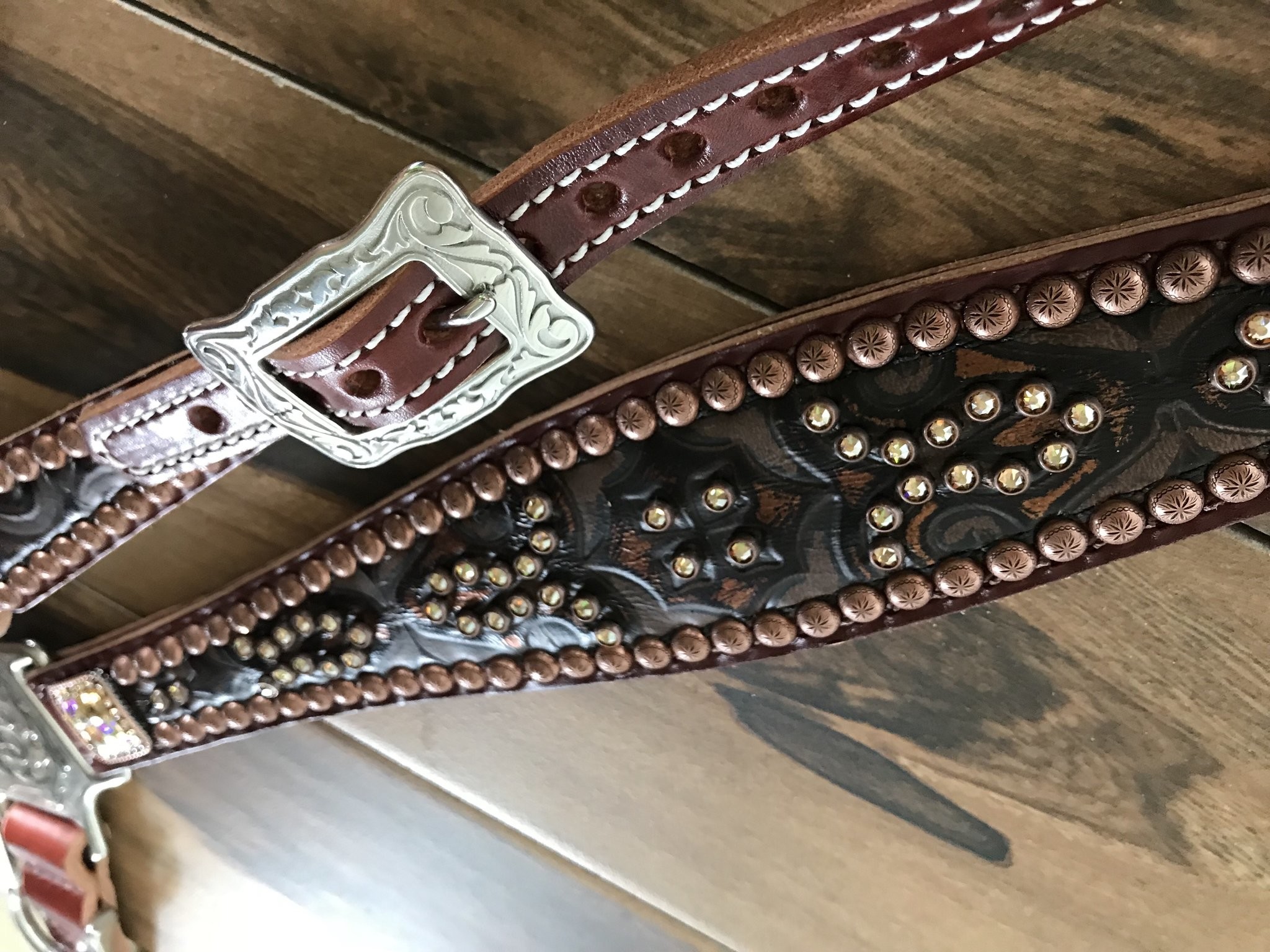 2048x1536 Brown Tooled leather with Crystals and Copper Spots