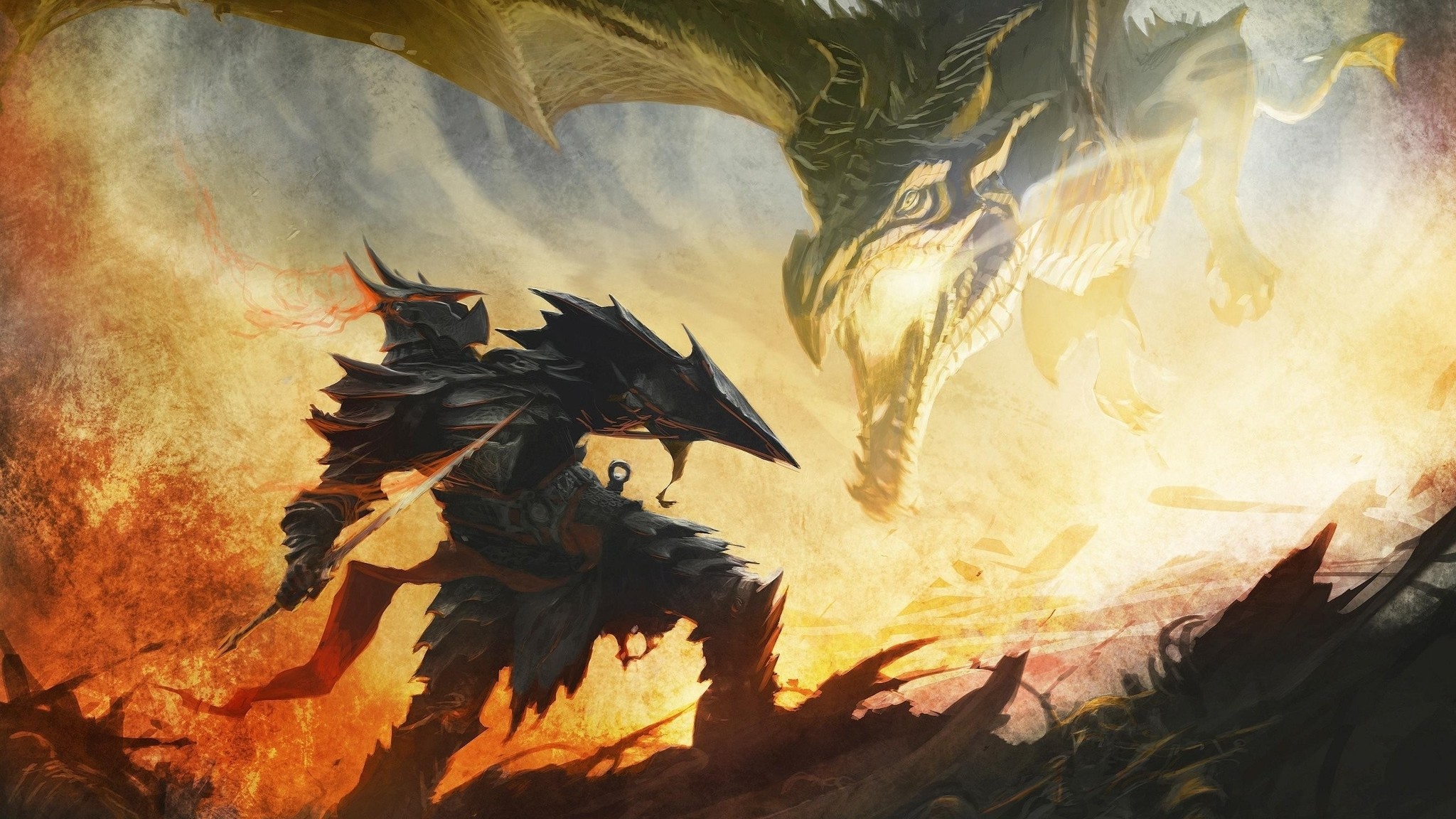 2048x1152 Description: Download Wings dragons fire fantasy art armor artwork warriors  swords the wallpaper/desktop background in  HD & Widescreen  resolution.