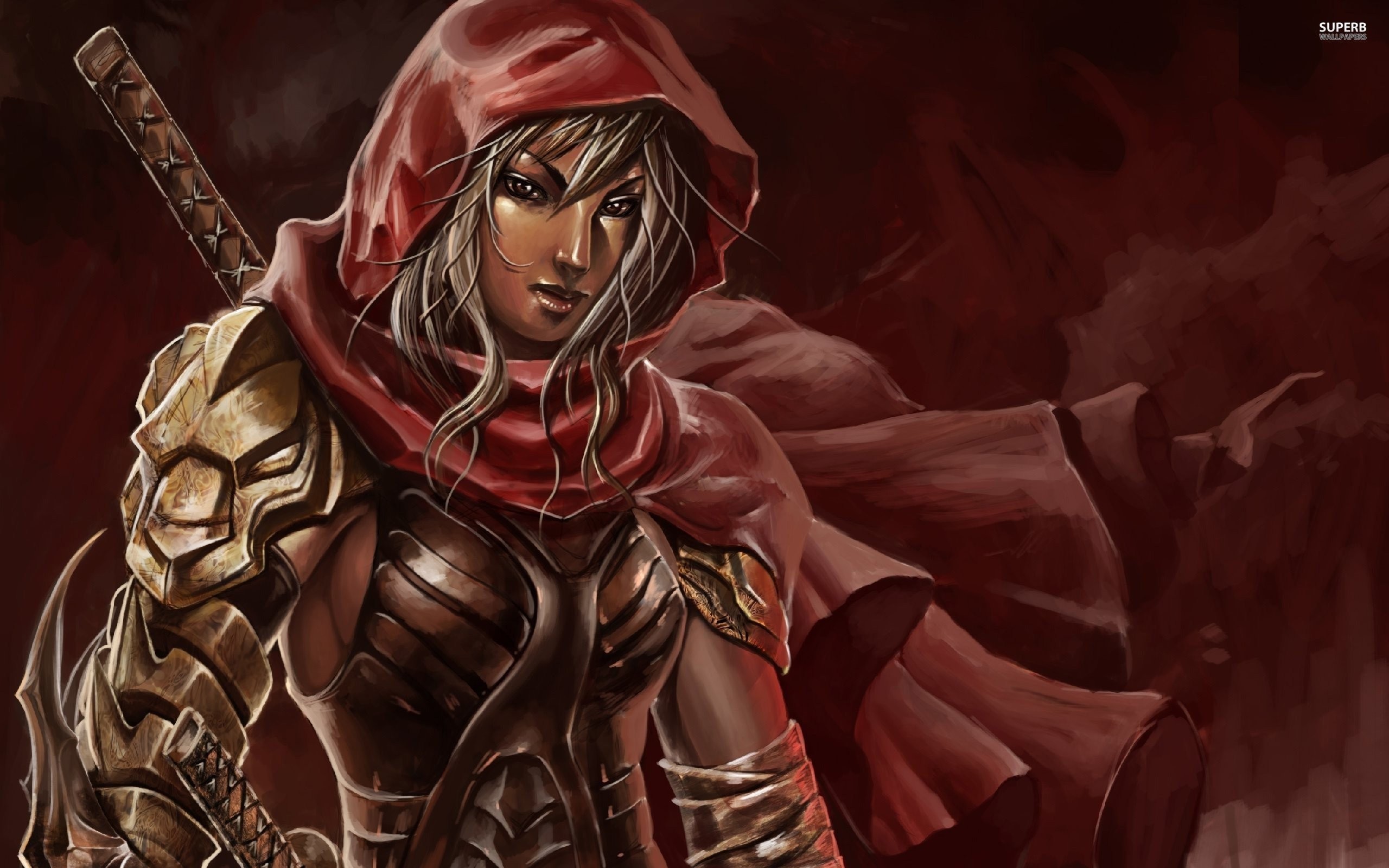 2560x1600 Warrior With A Red Hood