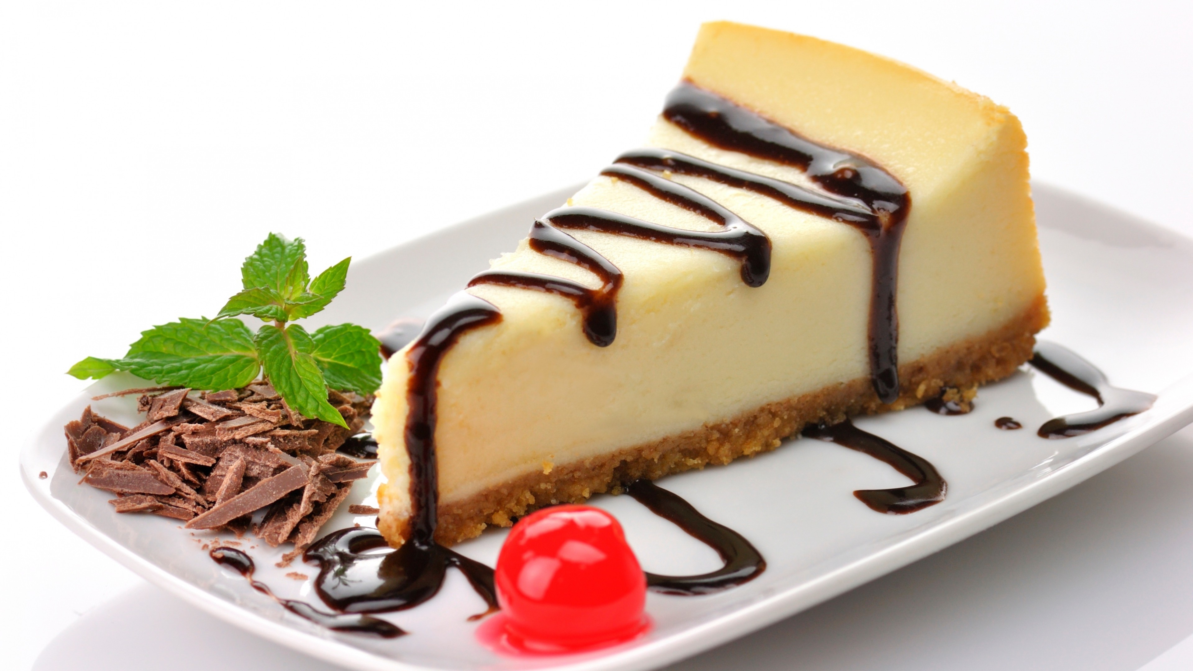 3840x2160  Wallpaper cheesecake, cake, slice, sweet, pastry, dessert,  chocolate,