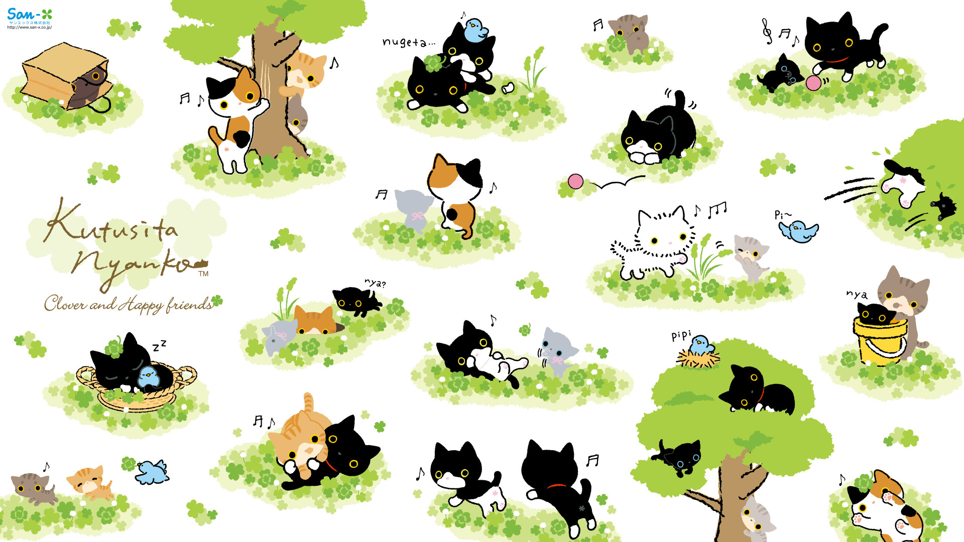 1920x1080 Kutusita Nyanko Cats in Clover Wallpaper