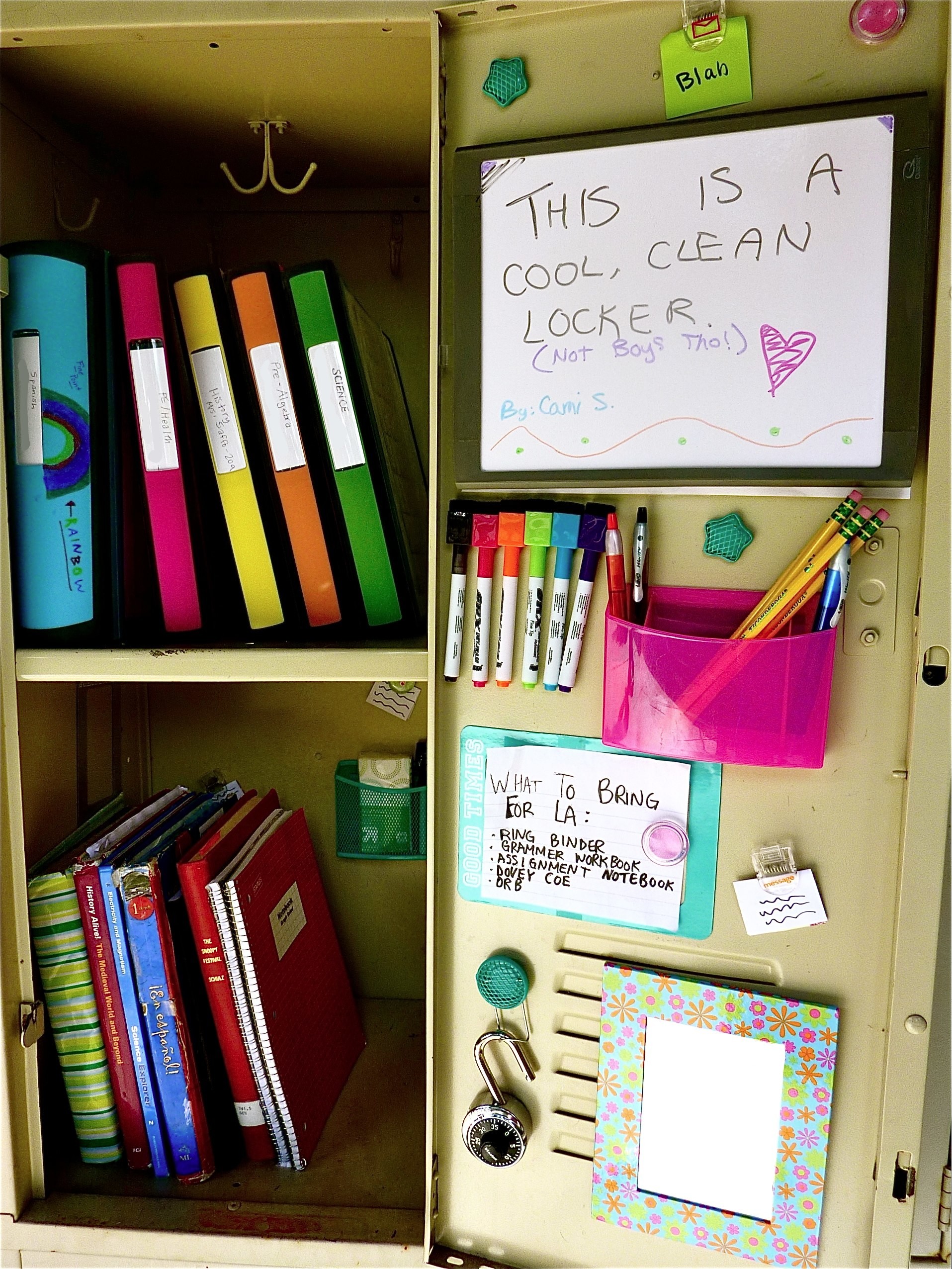 1915x2552 Keep your locker organized in school << HA I wish my locker looked like that