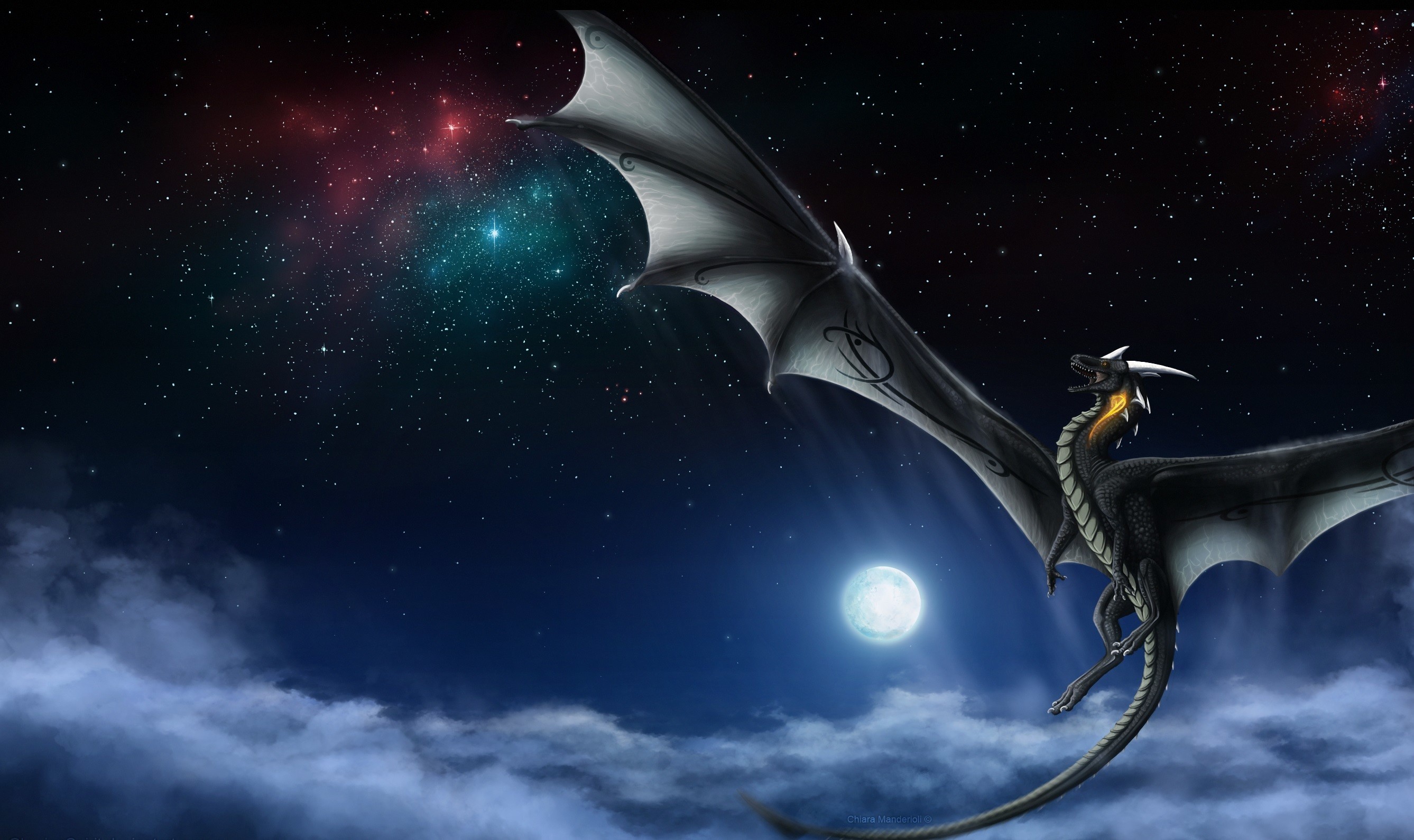 2675x1590 fantasy art dragon flight by moon night