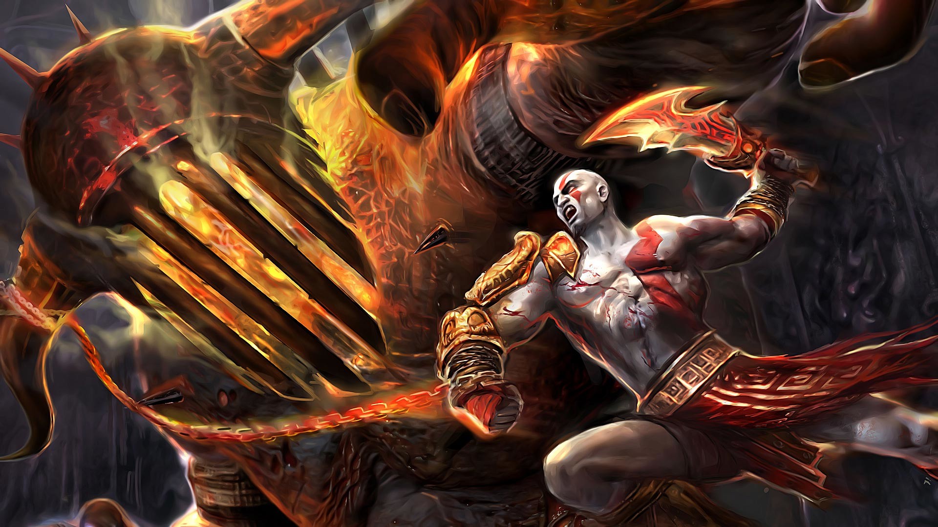 1920x1080 Download now full hd wallpaper god of war 4 kratos fire chain sword monster  iron ...