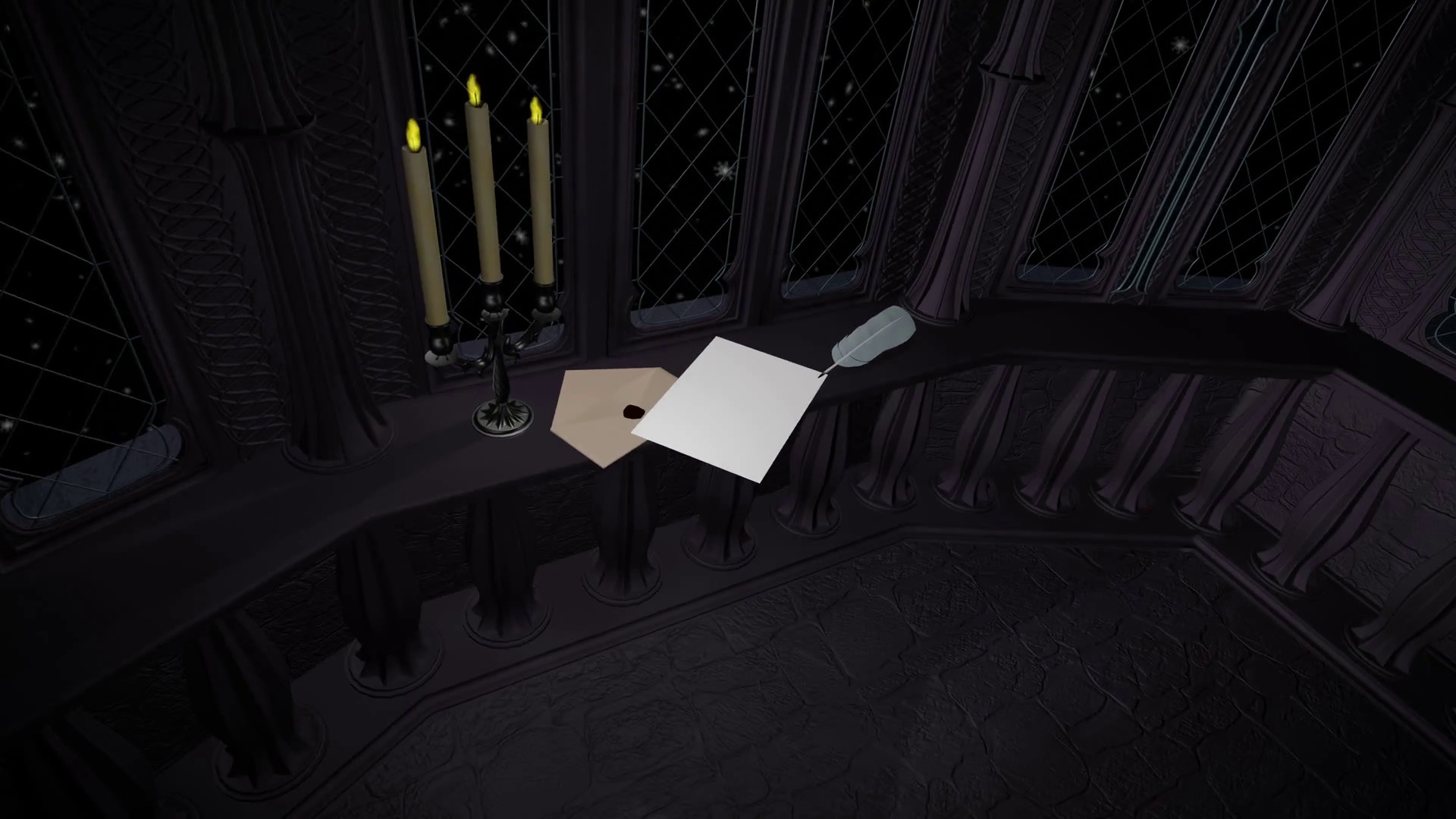 1920x1080 Love letter at gothic balcony in old winter castle 3d render animated title